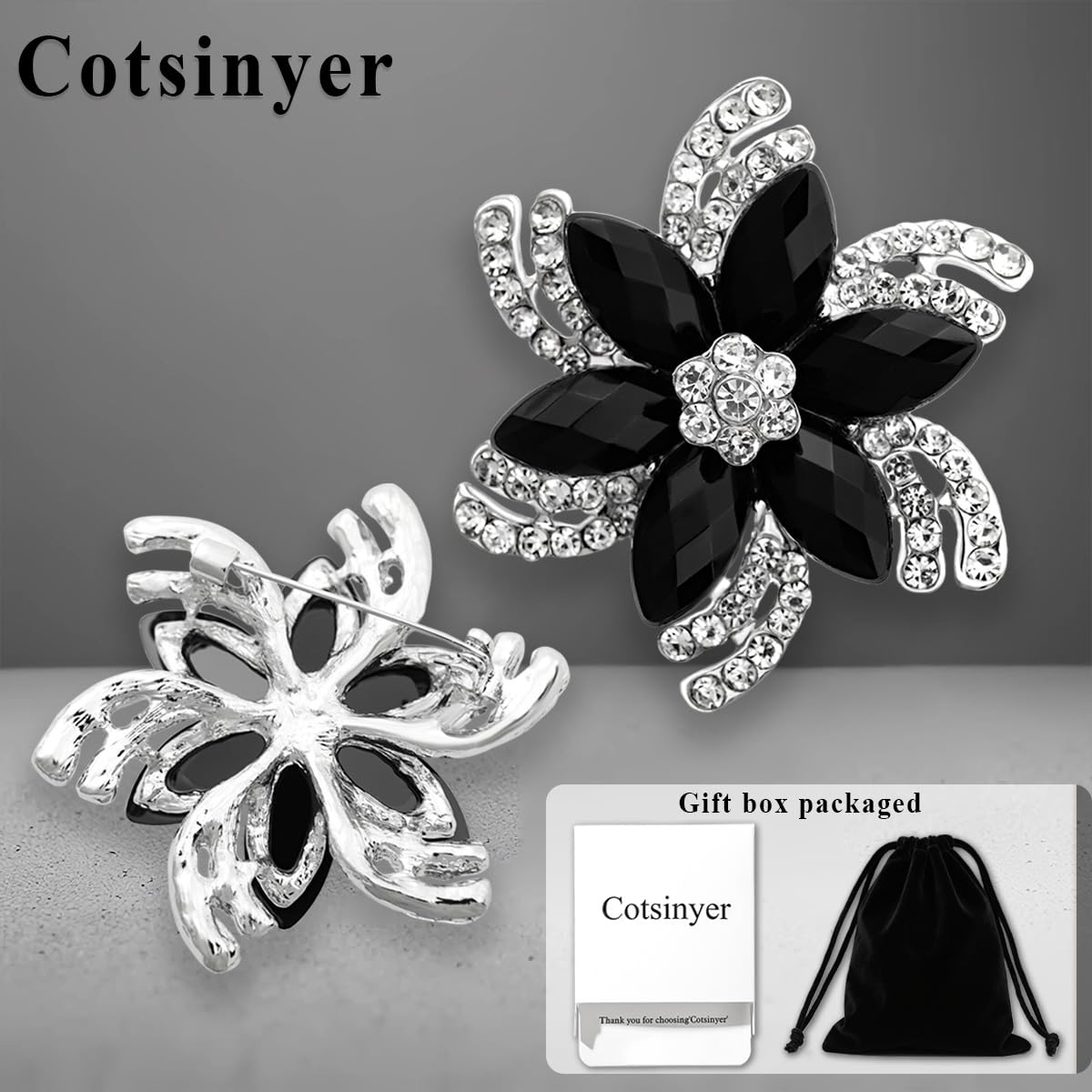Cotsinyer Vintage Style Rhinestone Flower Brooch Pin Crystal Lapel Pins Wedding Party Birthday Dance Banquet Dress Suit Ceremony Clothes Hat Bag Accessories Jewelry Gift for Women