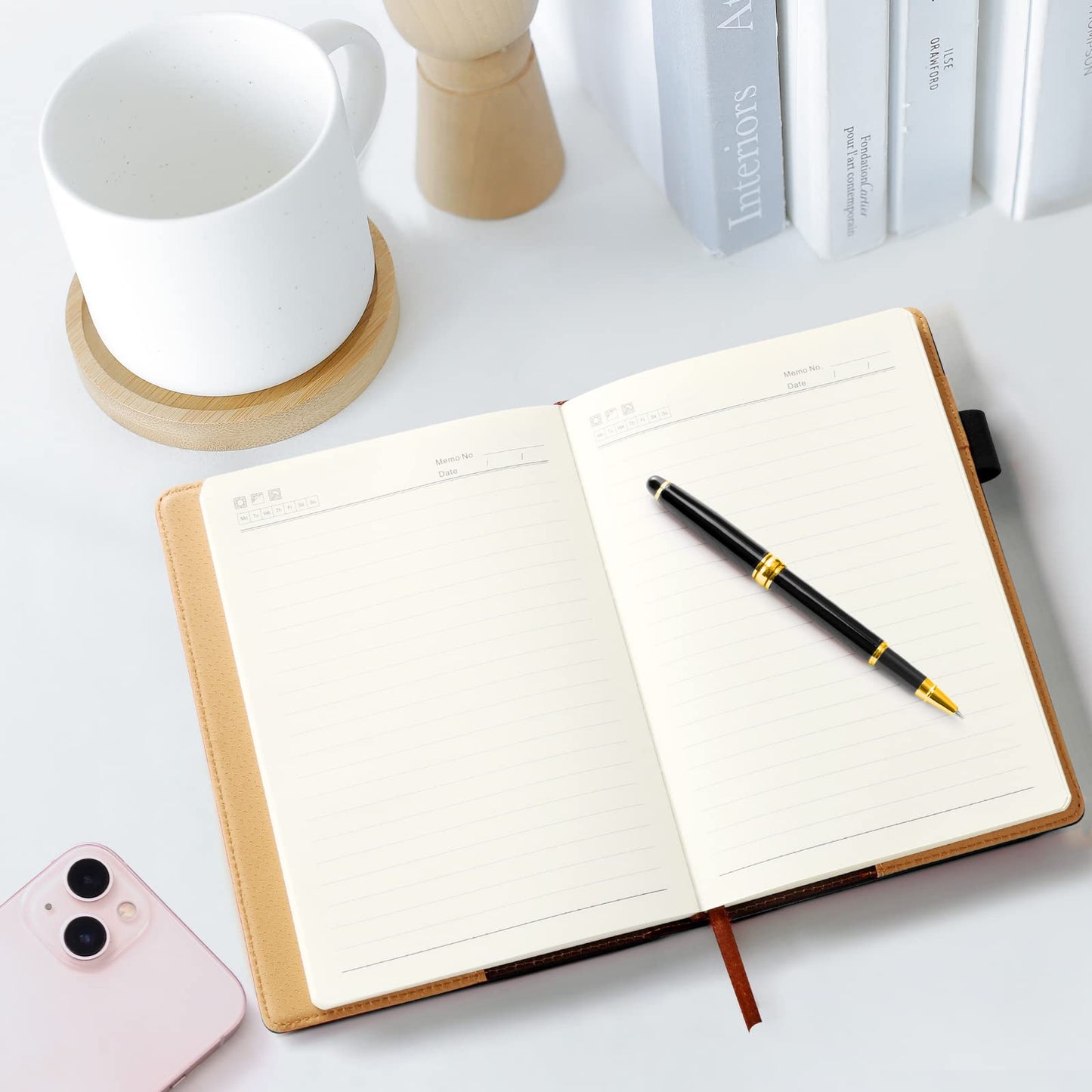 A5 Lined Leather Notebook and Pen Set with Gift Box, 240 Pages Refillable Journal with Pocket and Magnetic Buckle, Hardcover Daily Diary for Men and Women Business Travel Personal Writing- Black