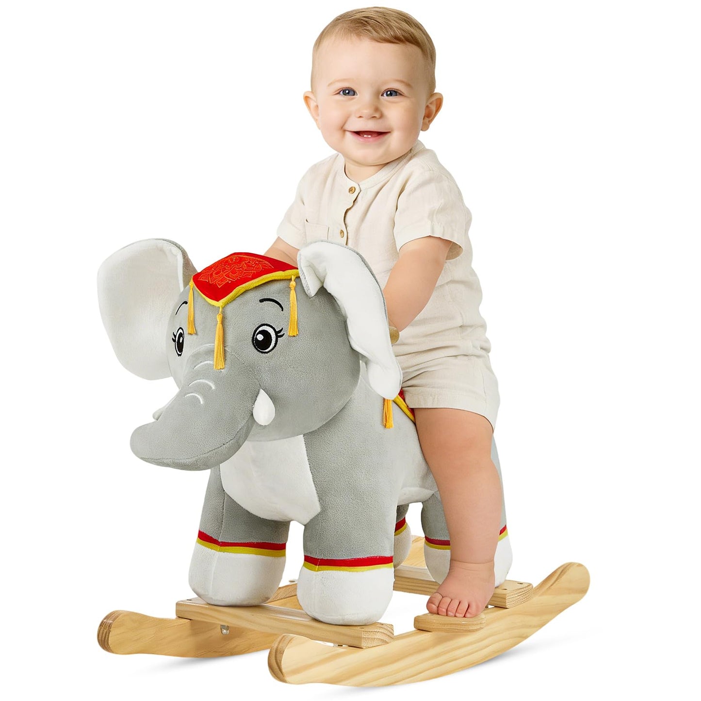 FUNLIO Elephant Baby Rocking Horse for Toddlers 1-3 Years, Cute & Graceful Gray Thai Elephant Rocker for Baby, Stuffed Plush Ride-on Rocking Animal, Easy to Assemble, CPC & CE Certified