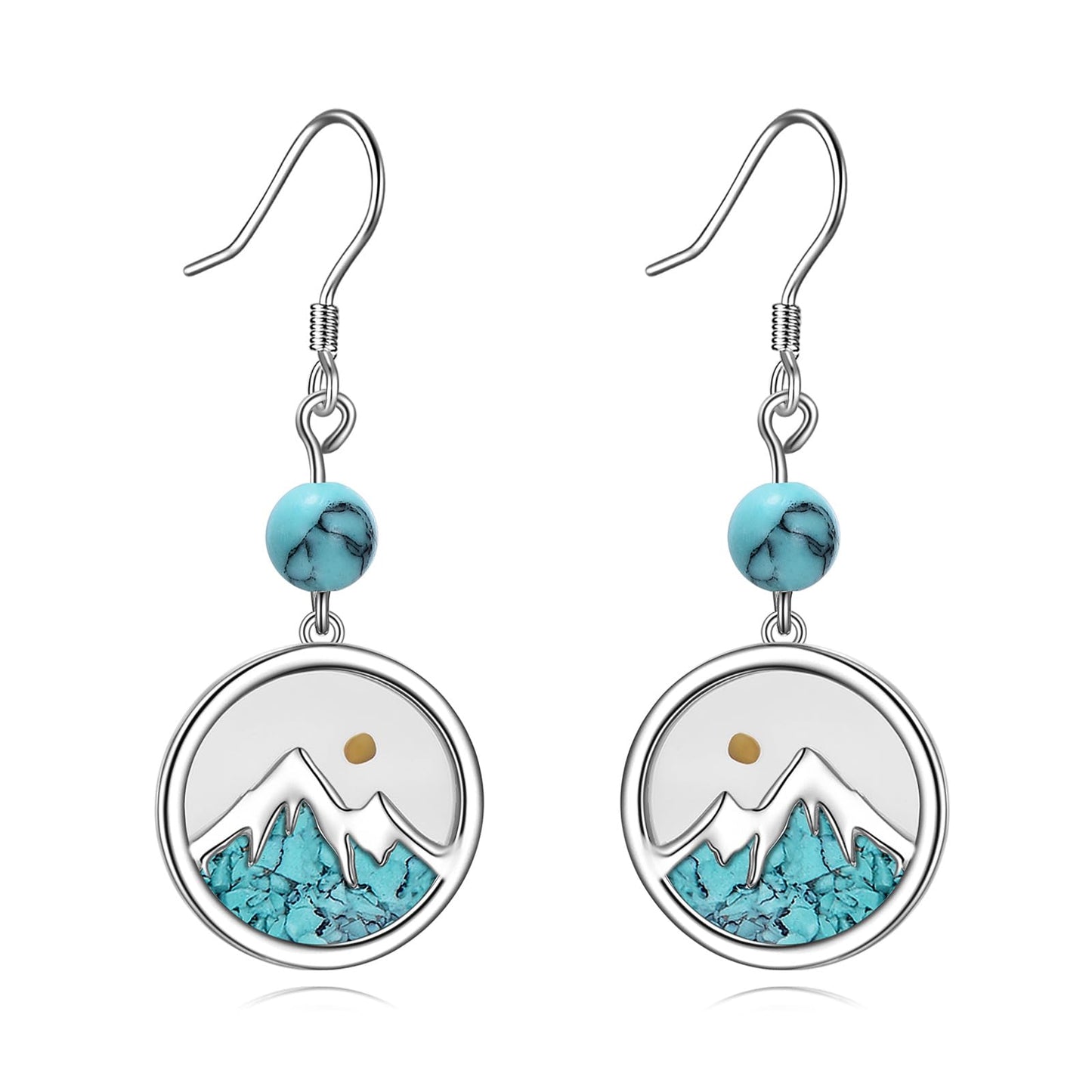 AOBOCO Mustard Seed Earrings for Women Sterling Silver Mountain Turquoise Earring Christian Mustard Seed Jewelry Christmas Birthday Gifts for Mom (Round Turquoise Earrings)