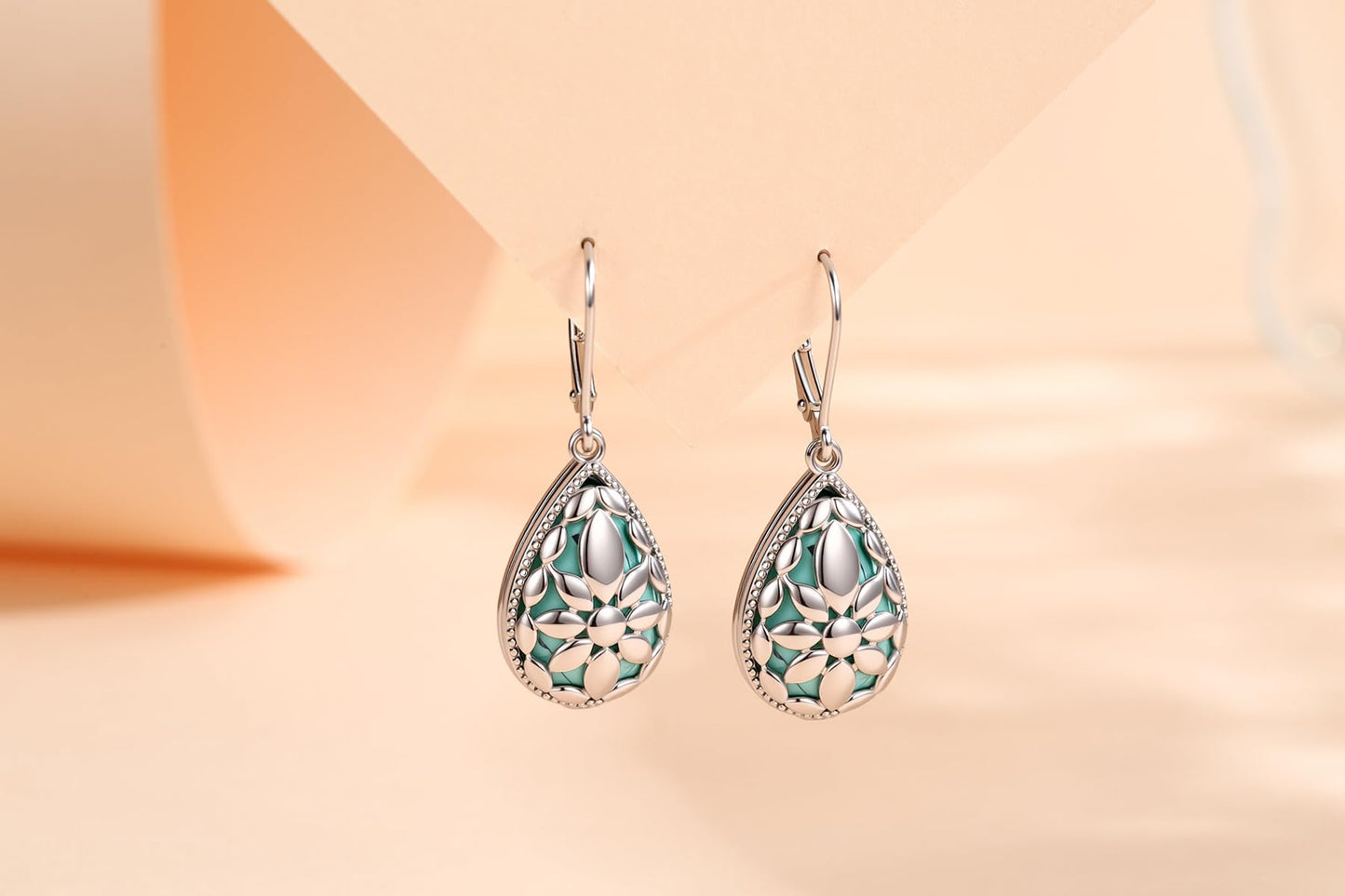 Teardrop Turquoise Jewelry for Women-Genuine Turquoise Leverback Earring 925 Sterling Silver Dangle Drop Earrings Vintage Gifts for Valentine/Mother's Day/Christmas