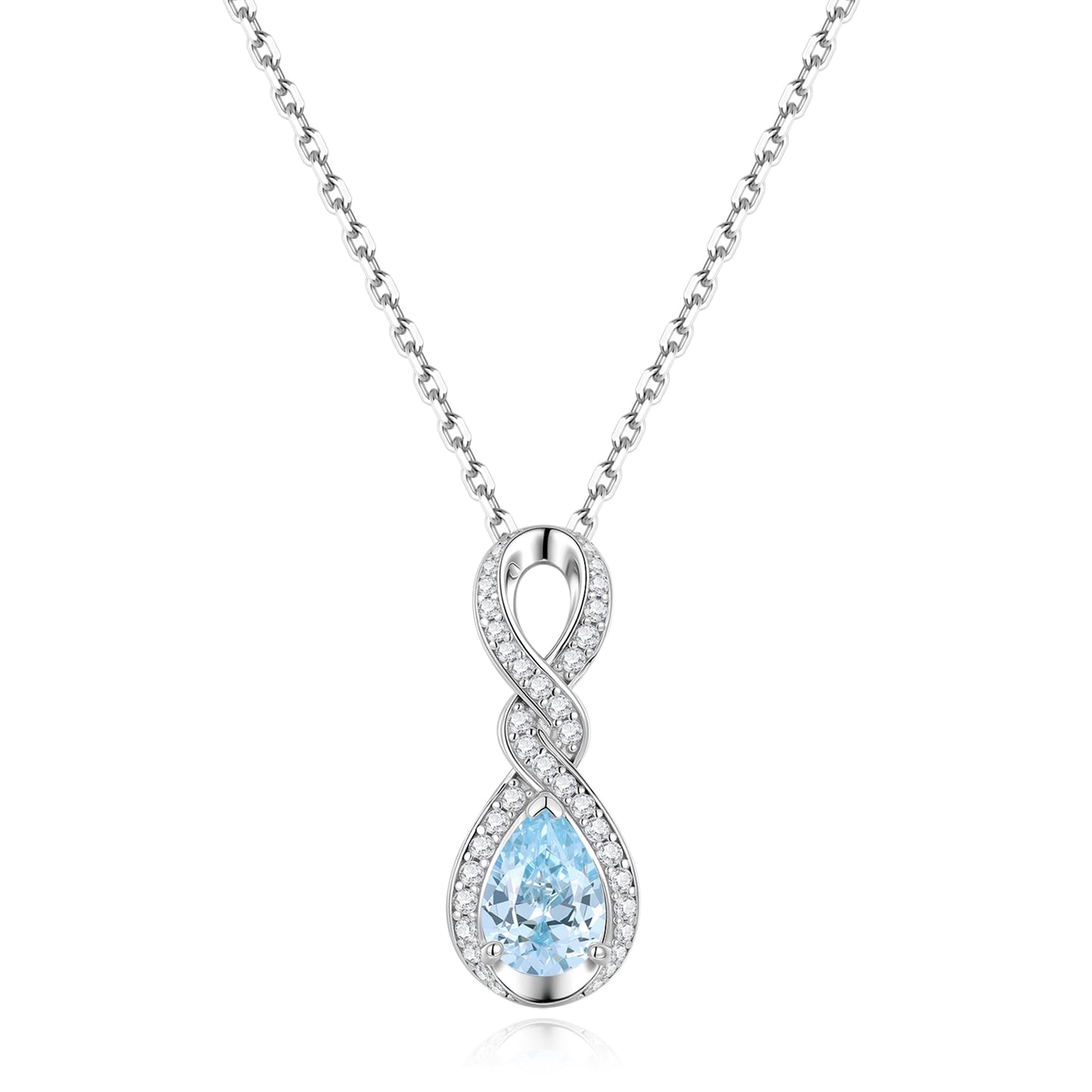 FANCIME Aquamarine Necklace March Birthstone Sterling Silver Dainty Infinity Knot Pendant Necklace Blue Gemstone Fine Jewelry Anniversary Birthday Graduation Mothers Day Gifts for Women Mom Her