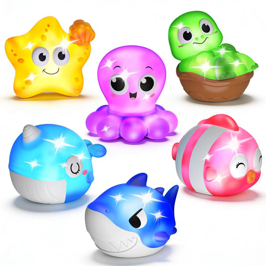 6 Packs Light Up Bath Toys for Kids Ages 1-3, Sea Animals Bathtub Toys for Baby 12-18 Months Toddlers 2-4, Water Activated Pool Toys for 1 2 Year Old Boy Girl Gifts