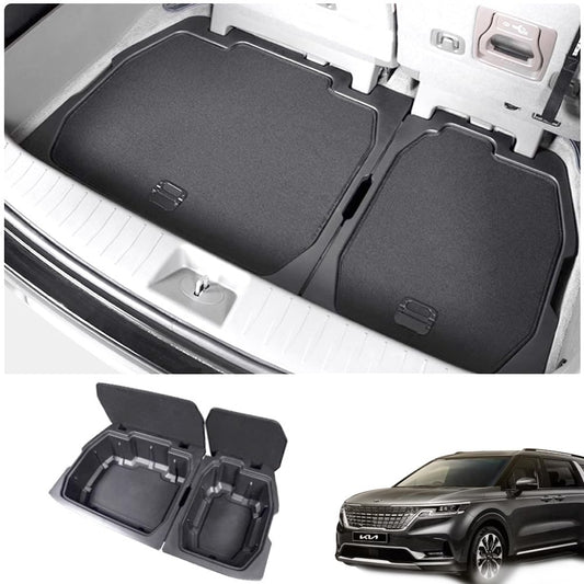 yboueo For 2024 Kia Carnival Trunk storage box，for Kia Carnival 2022 2023 2024 Trunk Cargo Organizer Insert Rear Storage -Portable with Lid storage Tray，New Kia Carnival Trunk Small Items Organizer
