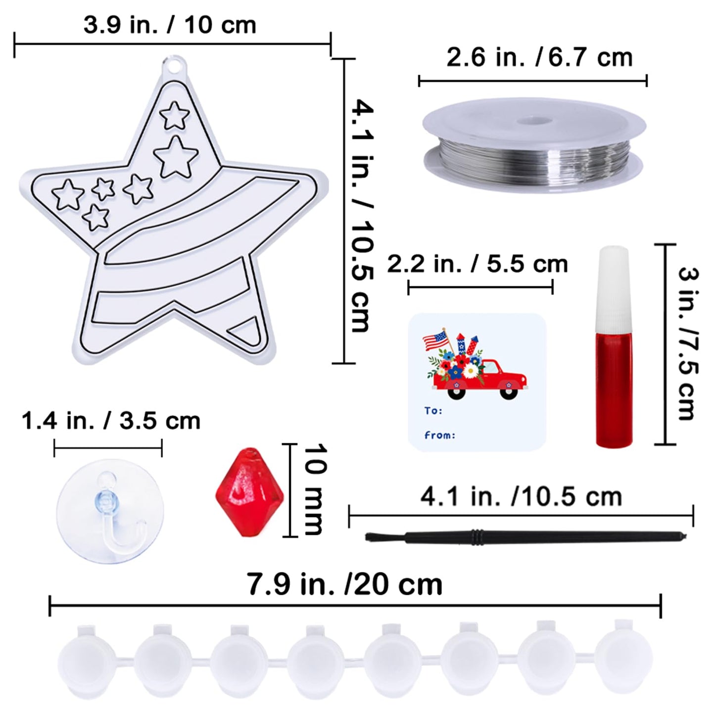 Winyn 24 Sets Patriotic Suncatchers Ornaments Decorations DIY Window Paint Art Stickers Craft Kit American Star Heart Sun Catchers for Kids Classroom 4th of July Activity Art Projects Party Favors
