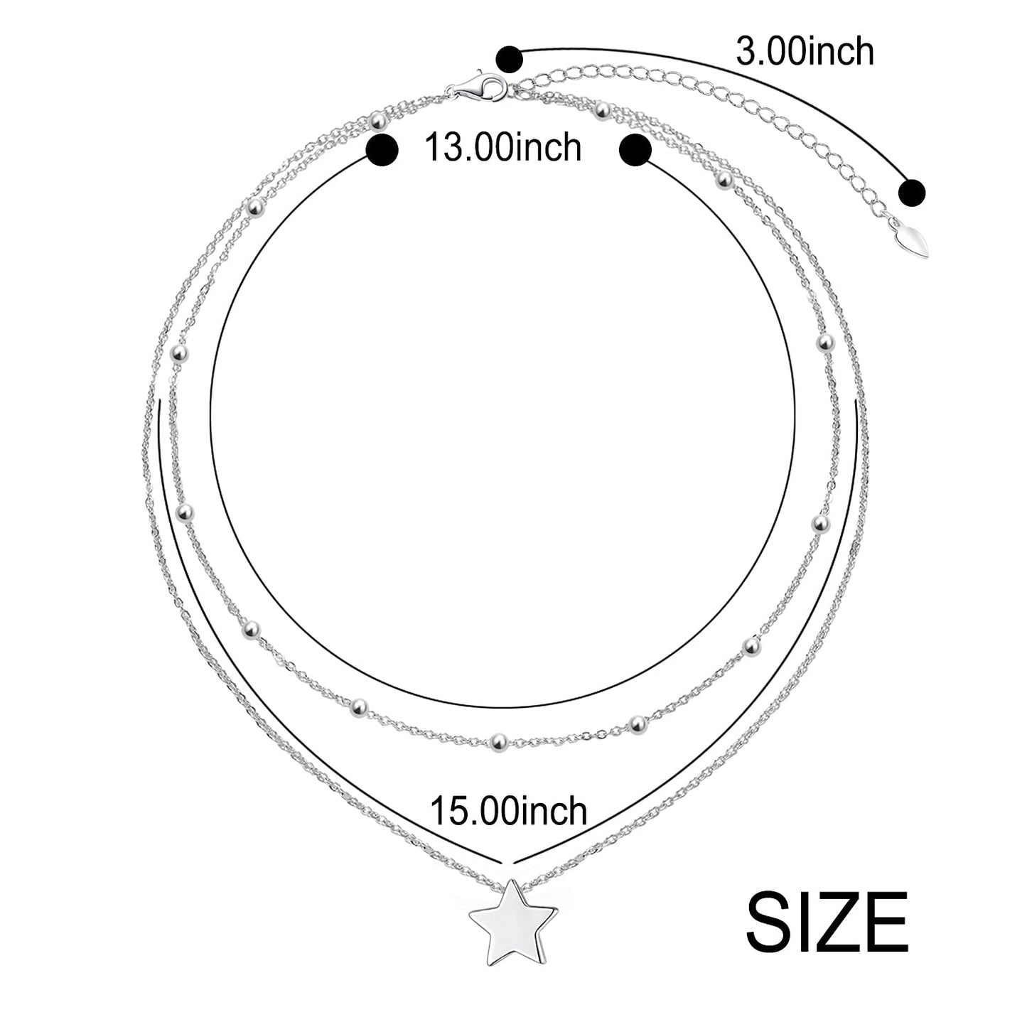 YinShan Layered Choker Necklace 925 Sterling Silver Star Pendant Jewelry Adjustable Clavicle Necklaces for Women Birthday Christmas Gifts