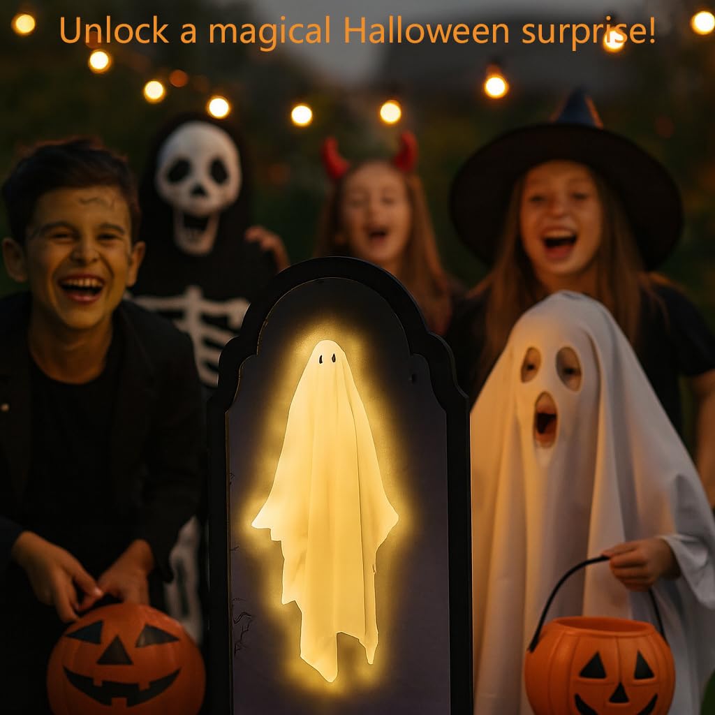 KYWYOYOU 2025 Novelty Ghost Mirror with LED Lights – Scary Holographic Mirror with Haunted Ghost Figure, Halloween Indoor Decoration for Bedroom, Bathroom, Fireplace, DIY Wall Decor (Style A-Small)