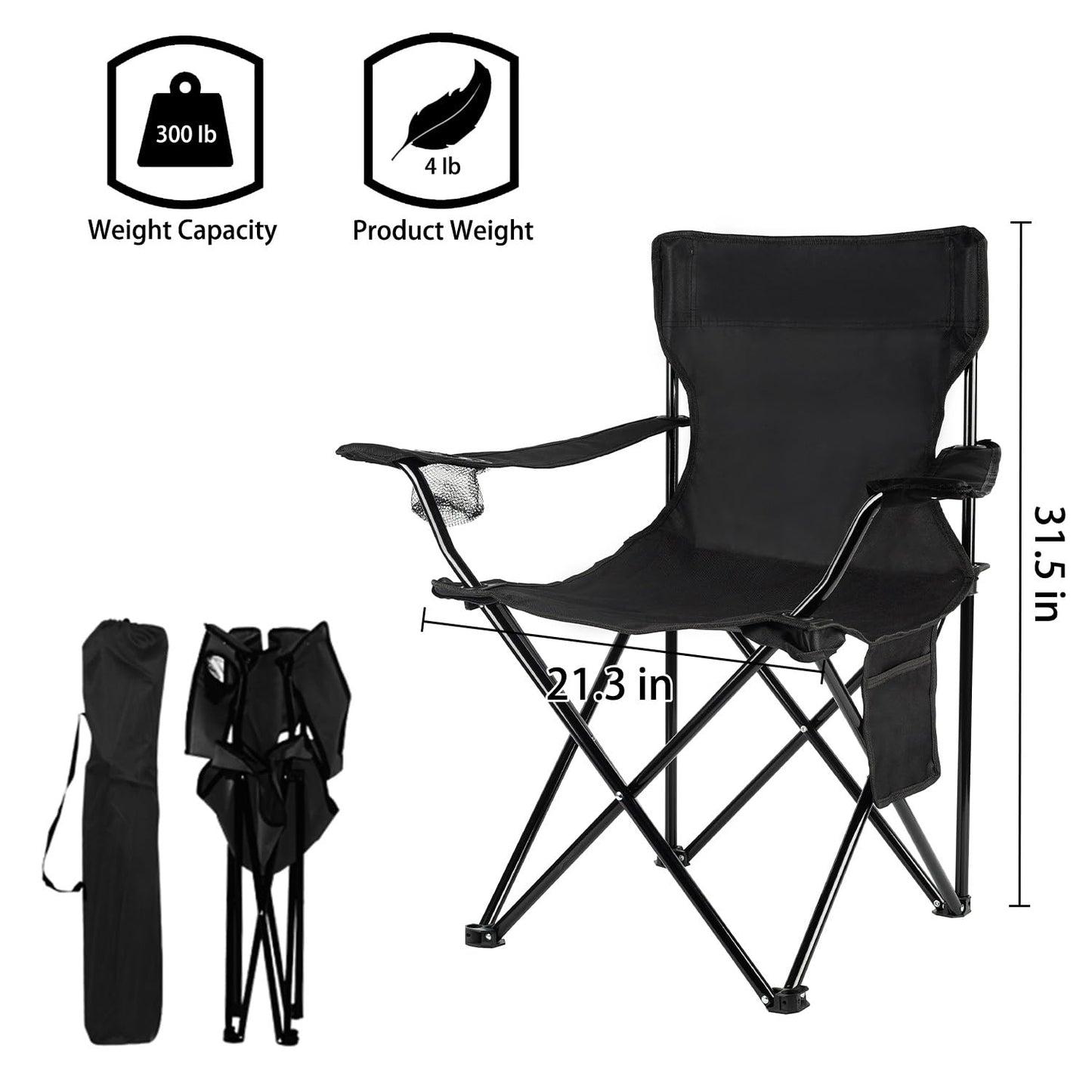 Damei century 4Pack Folding Camping Chairs-Lightweight, Installation-Free, Portable Chair for Beach, Lawn, Outdoor Sports,Black