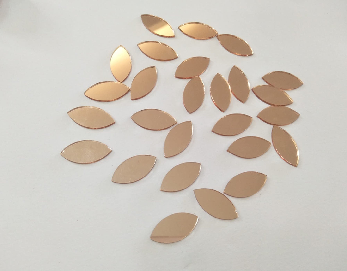 MEYA 120pcs of Glass Mosaic Tiles Petal Leaves, Glass Supplies for Crafts, Craft Mirrors, Mirror Embellishments (Rose Gold Mirror)