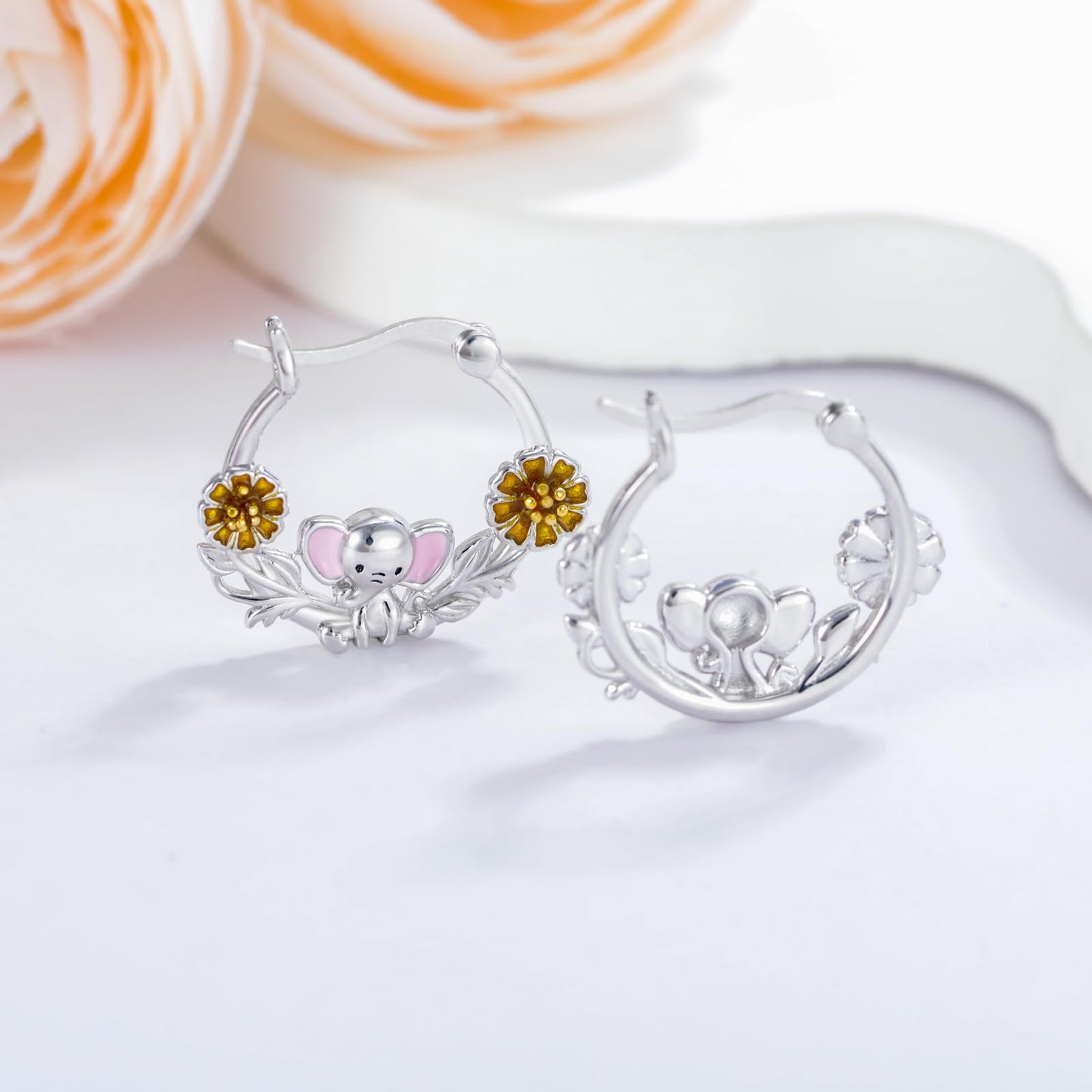 Elephant Earrings 925 Sterling Silver Cute Elephant Huggie Hoop Earrings Jewelry Gifts for Women Daughter
