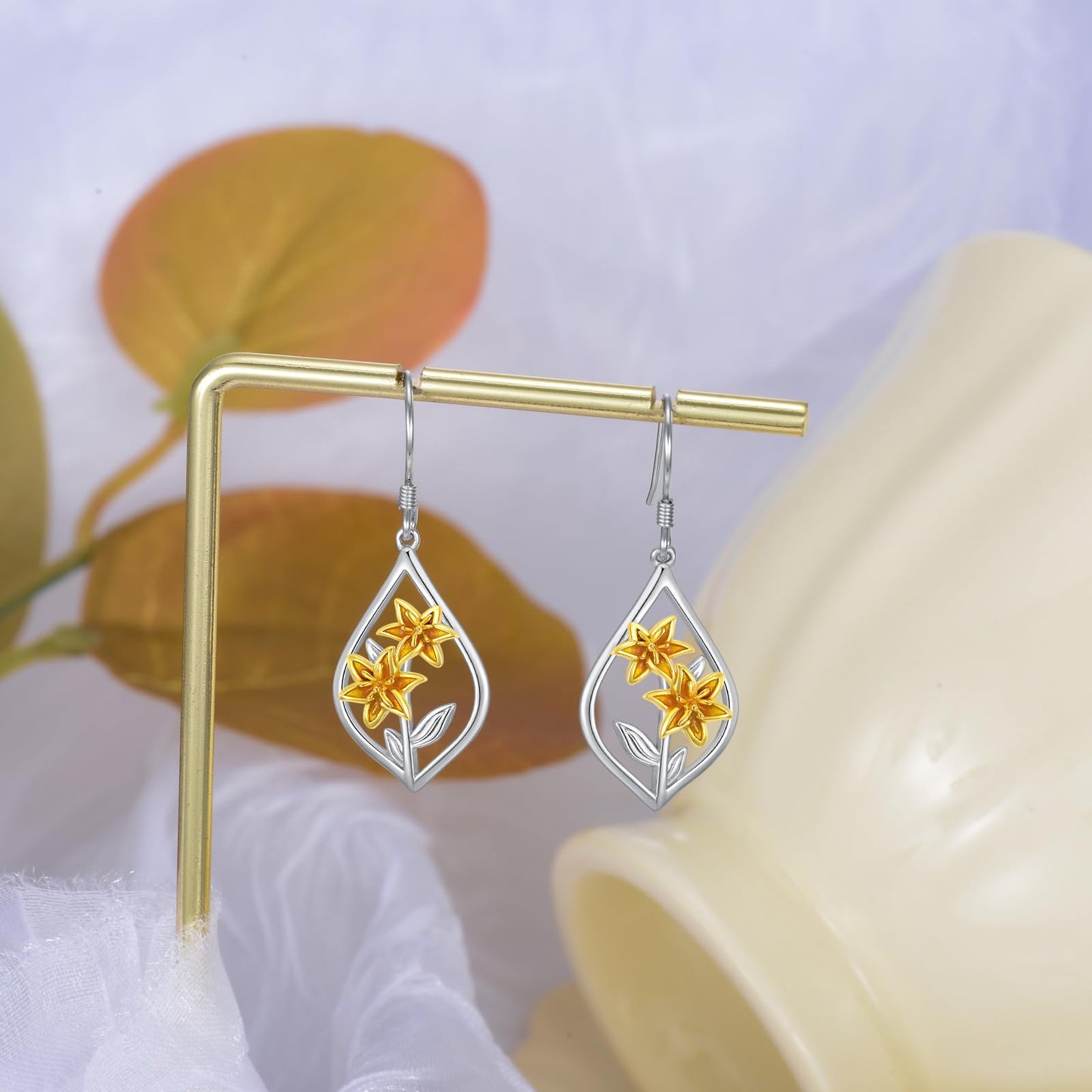 Lily Earrings Sterling Silver Lily Flower Dangle Dangling Drop Earrings Floral Jewelry Gifts for Women