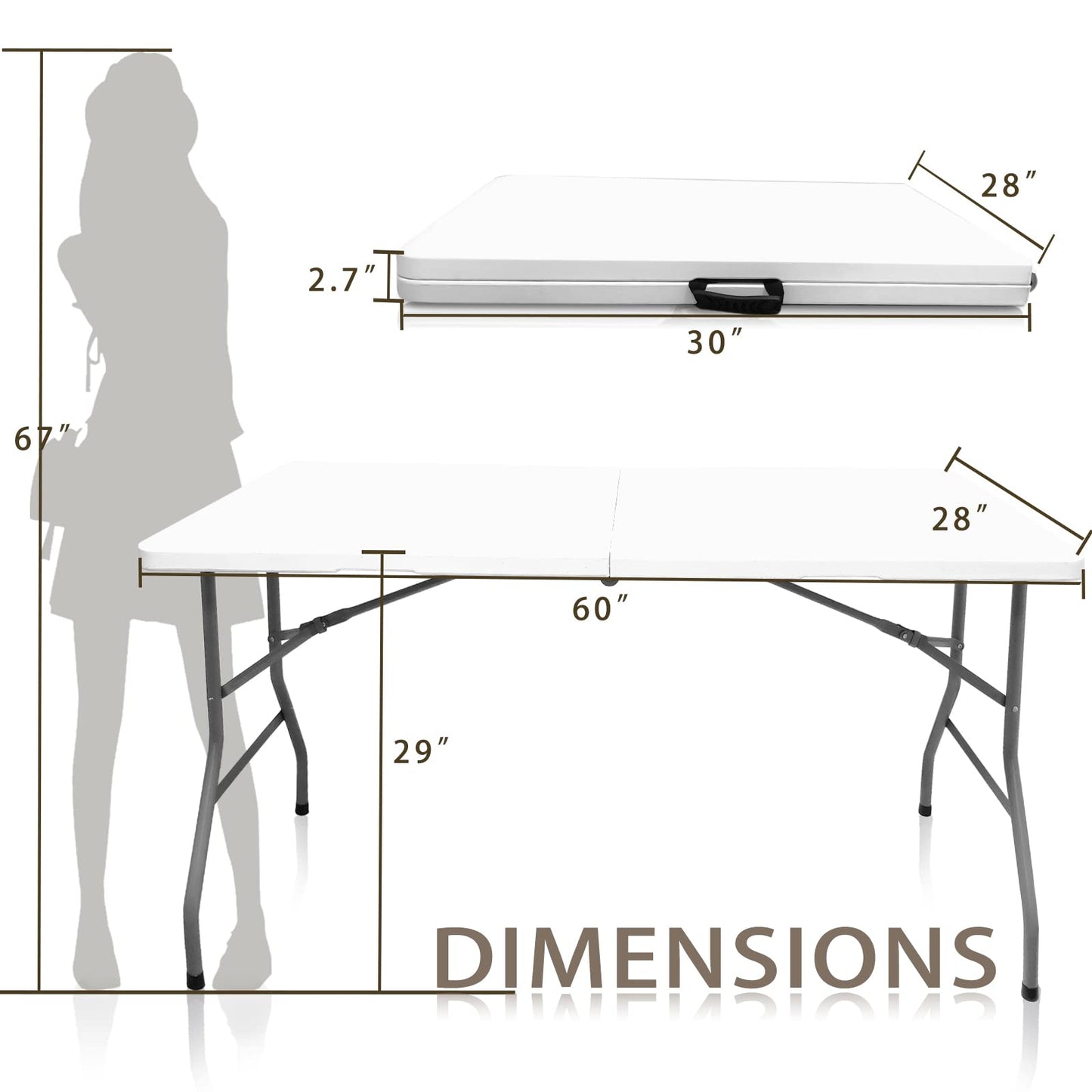 CAMP SOLUTIONS Plastic Folding Table, 5 FT Folding Table, Portable Tables for Dining Parties Card Picnic Camping