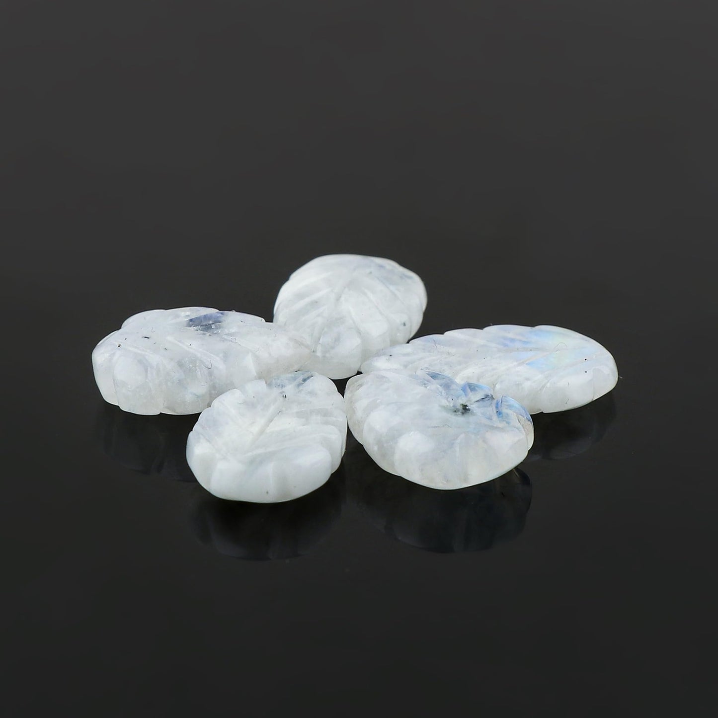 CRYSTALIS Wholesale 5pcs Natural Rainbow Moonstone Carved Loose Gemstone Bulk Cabochons Jewelry Making Supply, Chakra & Healing Polished Stones, Wire Wrapping, DIY, Gem Collection, 15x10mm