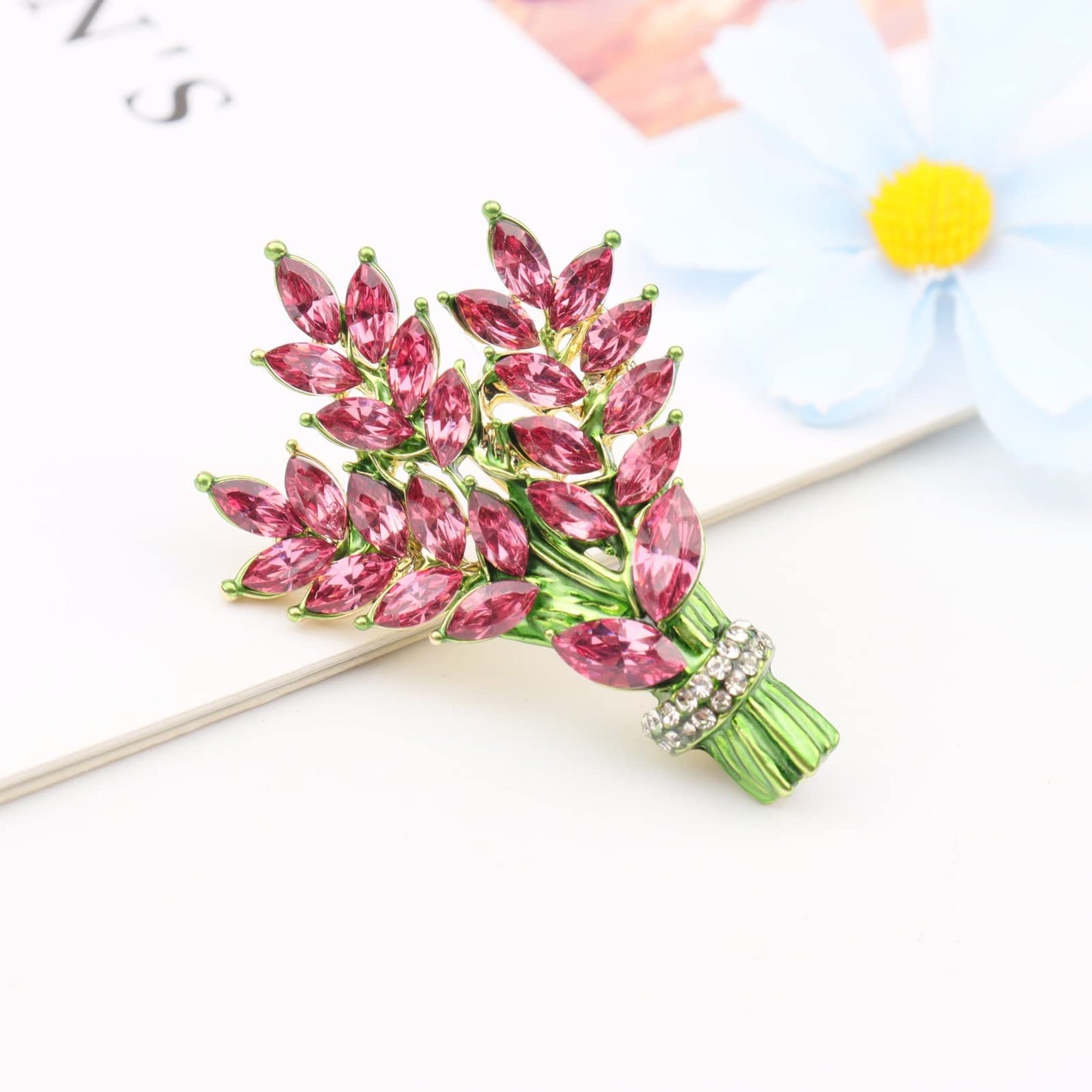 MLEPUS Rhinestone Lavender Brooch Brooch Pin for Women Vintage Rose Flower Crystal Bouquet Fashion Brooch Lapel Pin Elegant Accessories Wedding Christmas Jewelry
