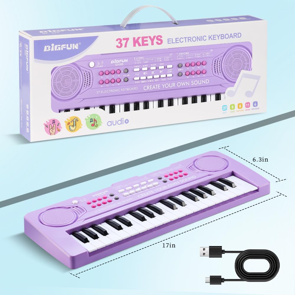 Keyboard Piano for Kids, BIGFUN 37 Keys Toddler Piano Multifunction Music Educational Instrument Toy, Electronic Kids Keyboard for 3-7 Year Old Girls and Boys (Purple)