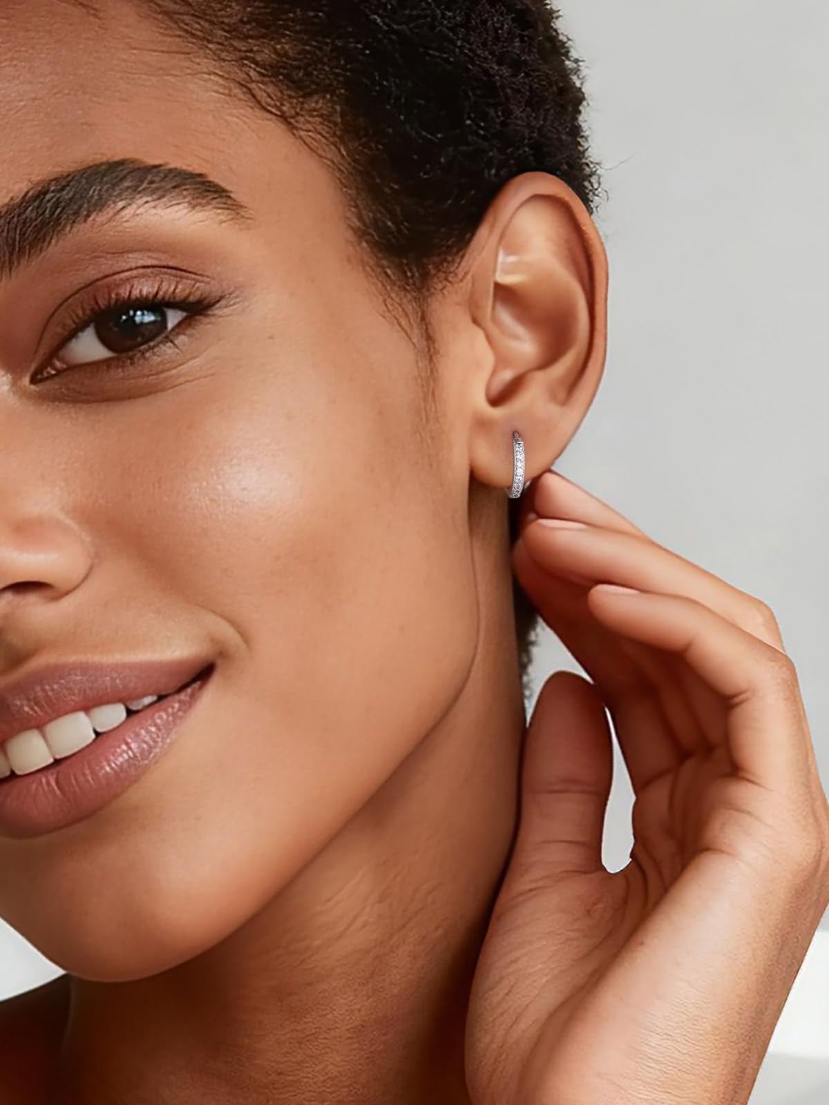 SILVERCUTE 925 Sterling Silver Huggie Hoop Earrings for Women,Hypoallergenic Small Silver Hoop Earring Cubic Zirconia Cartilage Earring Lightweight Huggies Earrings for Women,8/10/12mm
