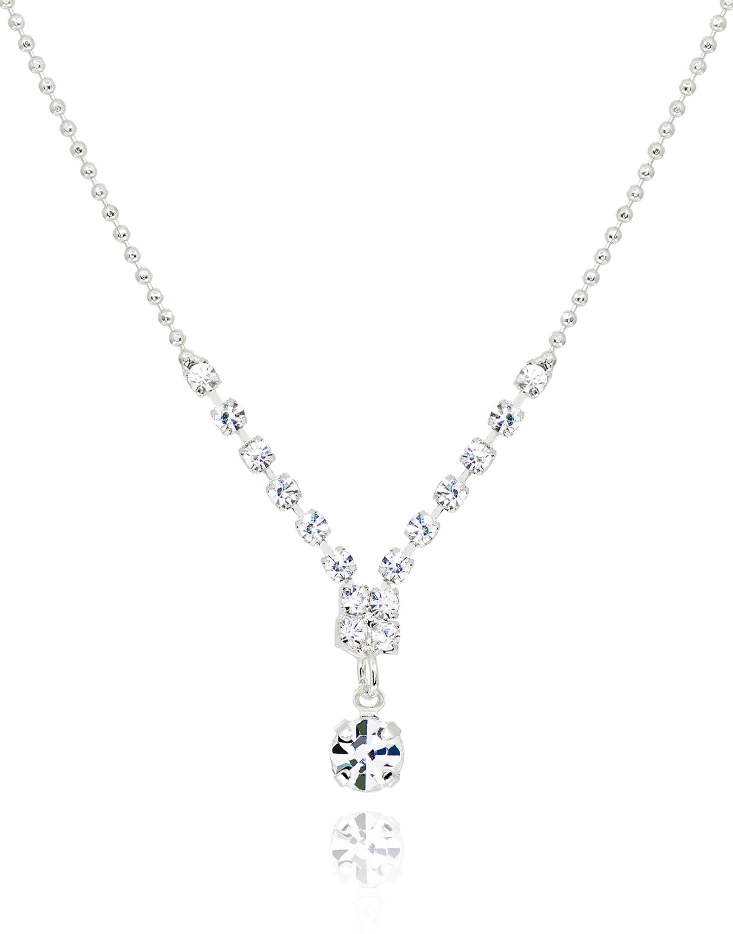 MUSEQVE CZ Drop Solitaire Necklace for Women • Y Shaped Lariat Necklace Round Cubic Zirconia Diamond Pendant Jewelry • Rhodium Plated Tarnish Free Adjustable Chain [CZN-Y-S]