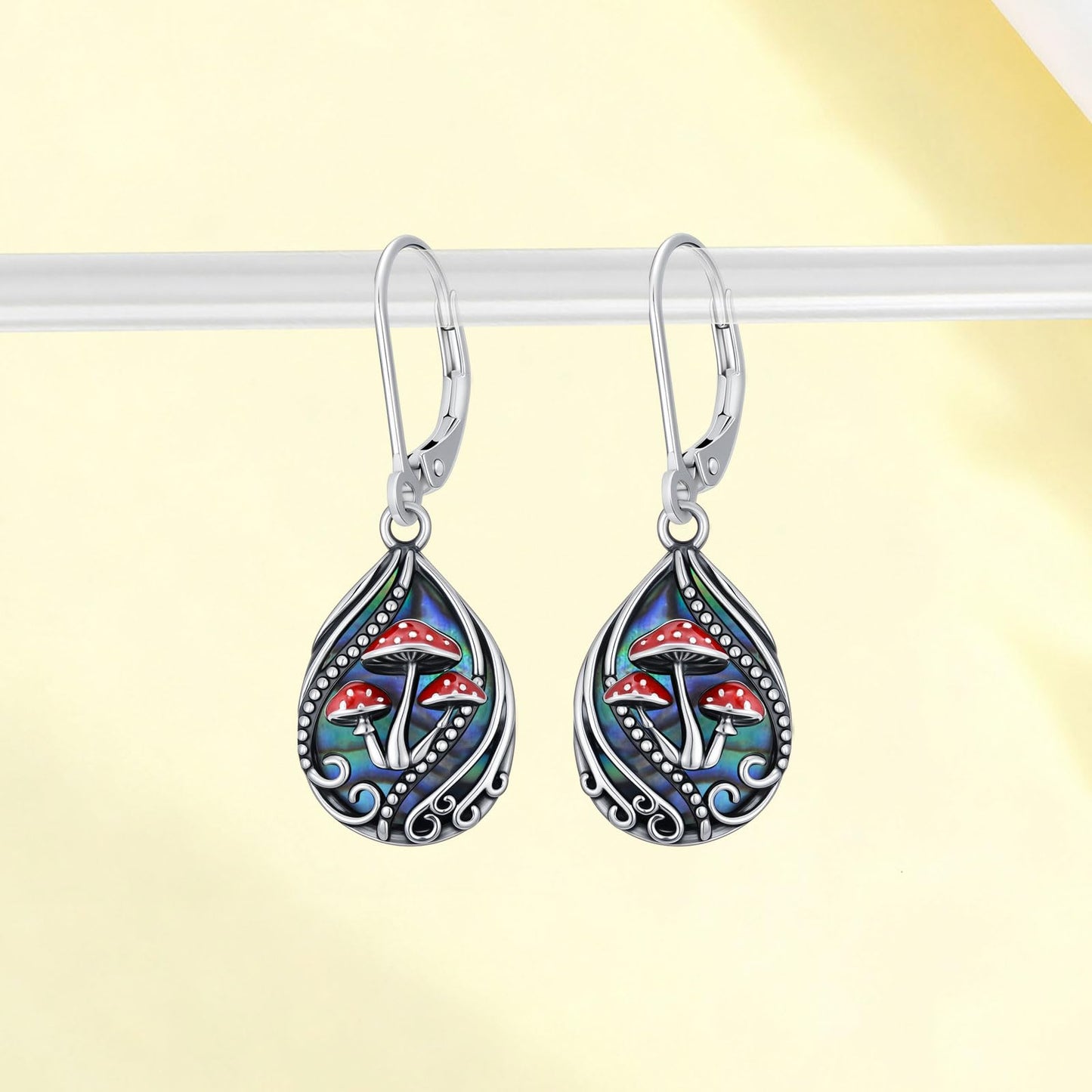 YYmqmq Mushroom Earrings for Women 925 Sterling Sliver Abalone Filigree Dangle Earrings Leverback Jewelry Mushroom Gifts for Women Girlfriend