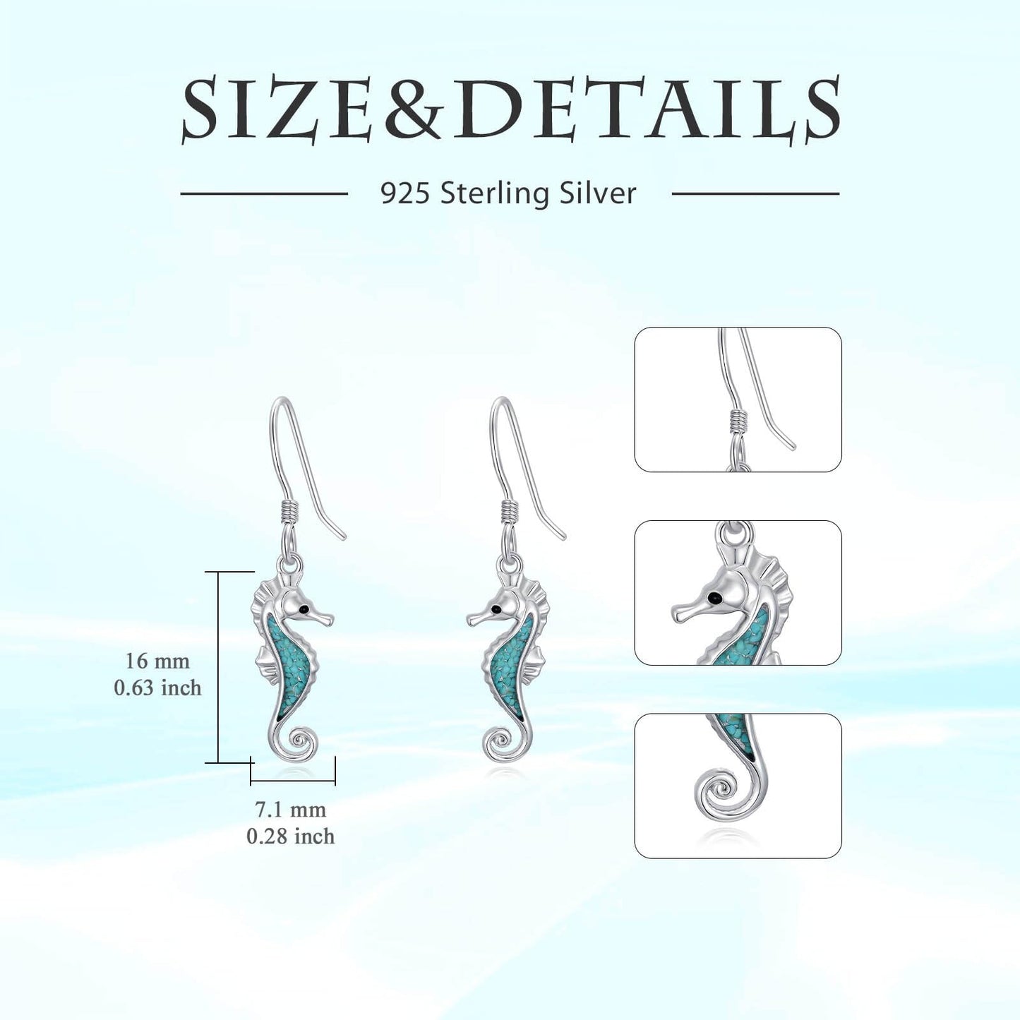 HPQQ Seahorse Earrings 925 Sterling Silver Turquoise Seahorse Dangle Earrings Ocean Beach Themed Jewelry Mother's Day Jewelry Gifts for Women