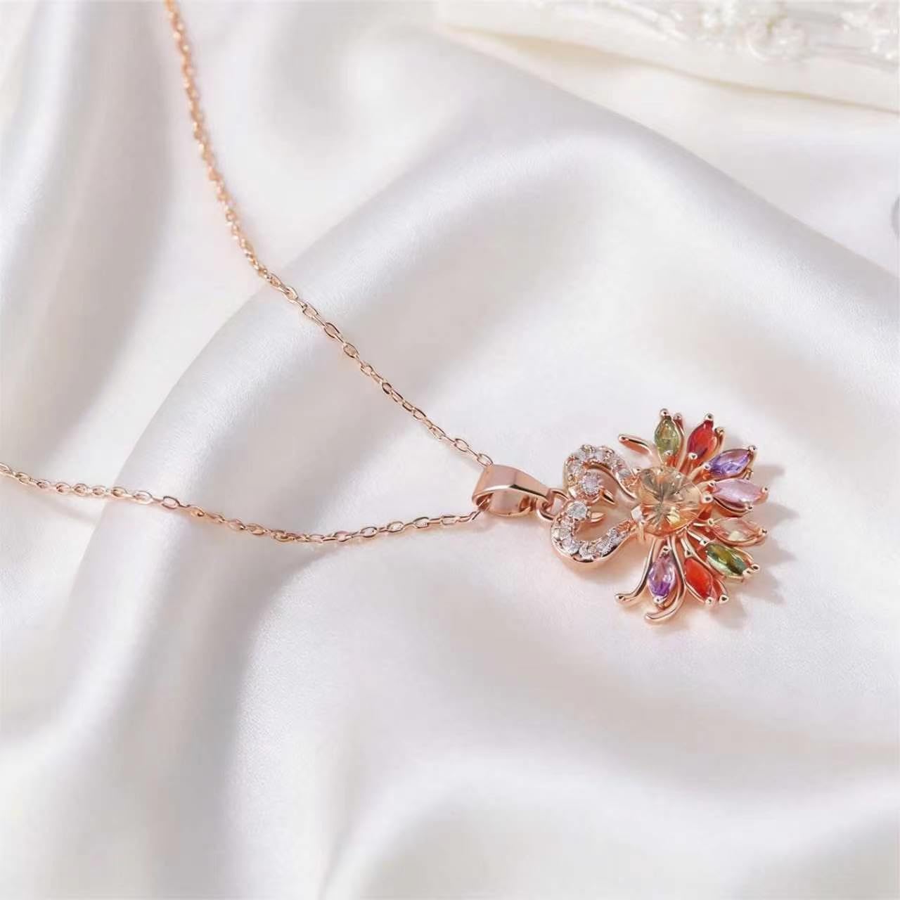 Kim Carrey Italian Elegant Rose Gold Necklace for Ladies | 18K Rose Gold Plated Necklace Pendant for Women | Gemstone necklace, Gift for Daughter, Wife, Mom, Her Jewelry (Colorful Swan)