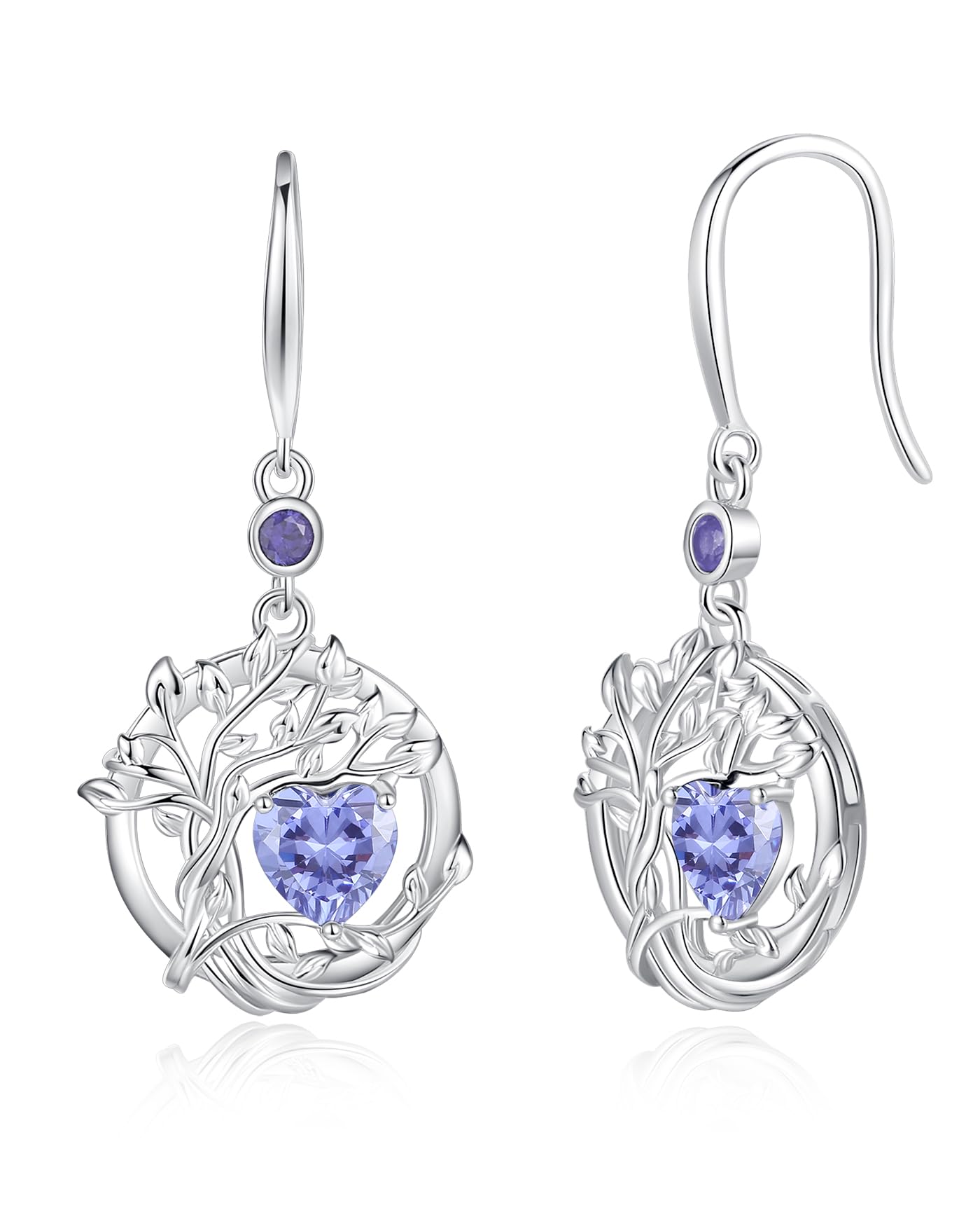 FANCIME Tree of Life Earrings 925 Sterling Silver Tanzanite Dangle Drop Gemstone Earring December Birthstone Fine Jewelry Birthday Mothers Day Gifts for Mom Her Women