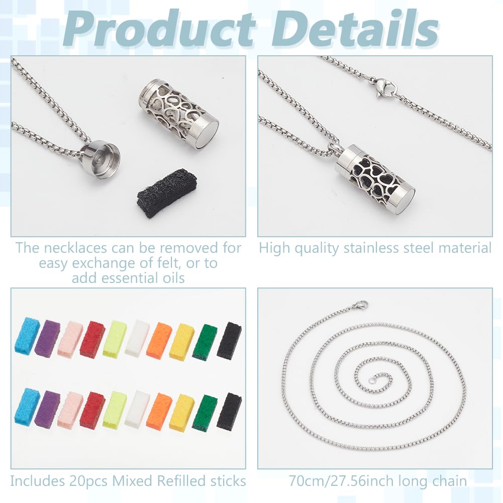 WEBEEDY 2 Styles Essential Oil Diffuser Necklaces with 20 Refill Pads for Women Men, Stainless Steel Aromatherapy Pendant Necklaces Jewelry Gift for Christmas Valentine's Day Mother's Day Birthday