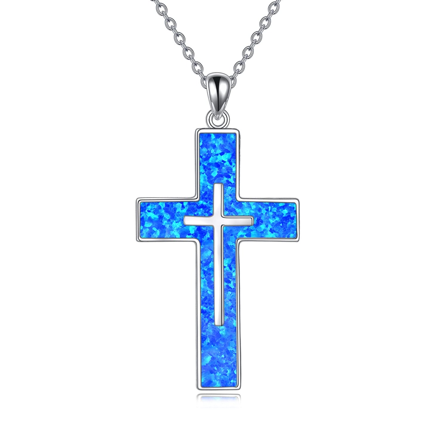 YFN Opal Cross Necklace Sterling Silver Cross Pendant Jewelry Gifts for Women Men
