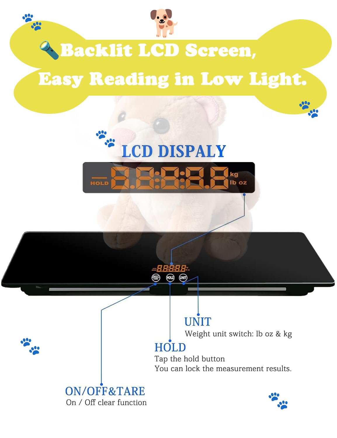 ONE-MI Dog Scales for Large Breed - Heavy Duty 220 Pounds Large Pet Digital Veterinarian Scale, Precision ±0.02lb, Tempered Glass Platform for Animals Packages Luggage, L(25.5inches), Black