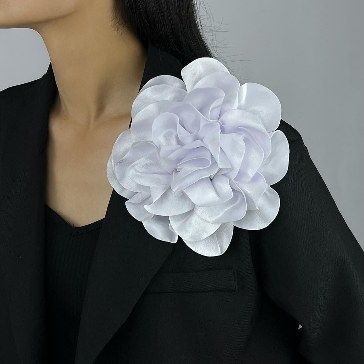 19mm Extra Large Rose Flower Brooches Lapel Pins Dainty Satin Fabric Brooches Big Camellia Flower Brooch Pin for Women Wedding Part Dance Clothes Accessories Jewelry (White)