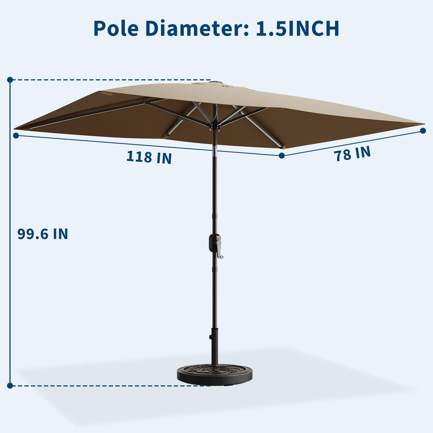 Garvee 10' x 6.5' Rectangular Patio Umbrella, Outdoor Table Umbrella with Crank and Push Button Tilt, Market Umbrella Sun Umbrella with 6 Sturdy Ribs Tilt for Garden, Deck, Lawn, Pool -Tan