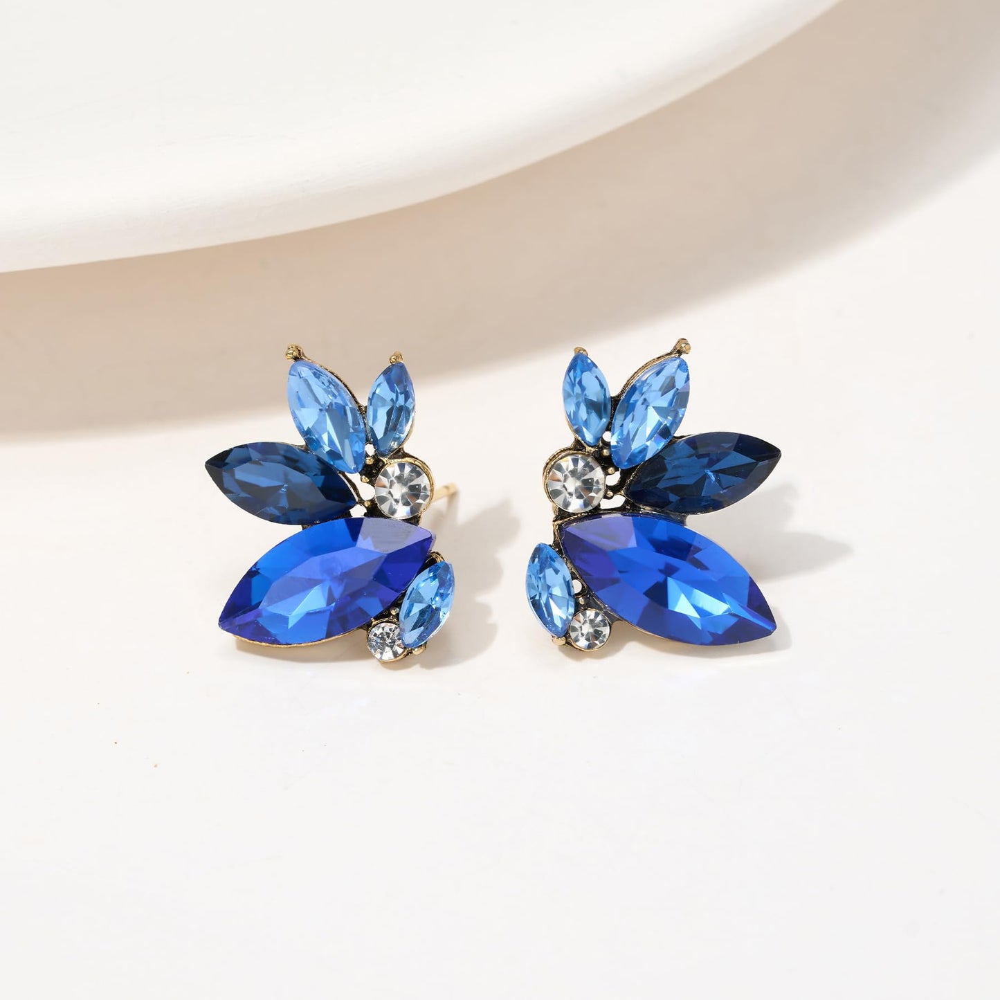 SWEETV Sparkly Blue Rhinestone Stud Earrings for Women, Crystal Wedding Bridal Earrings for Brides,Cluster Bridesmaid Earrings, Prom Formal Party Jewelry