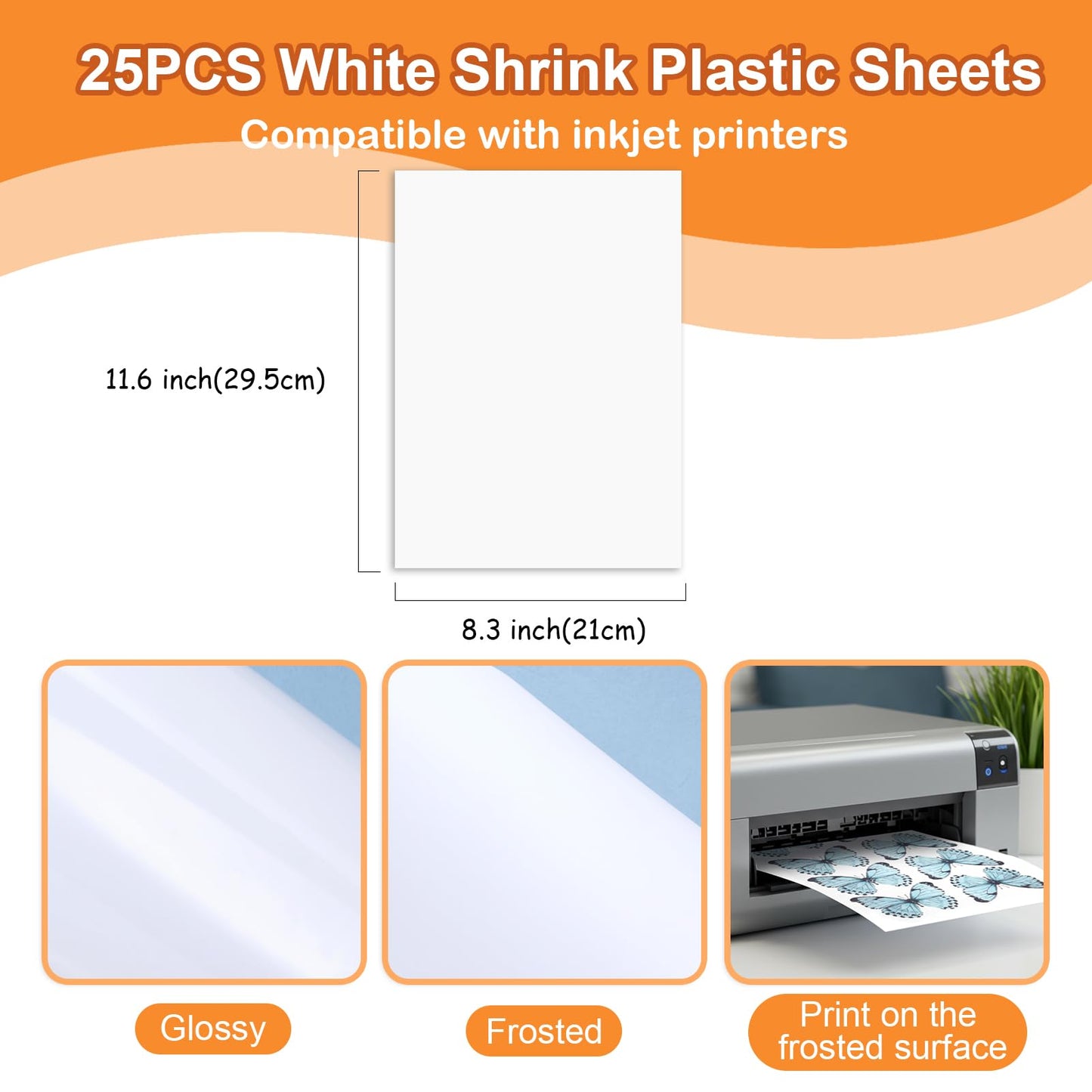 Auihiay 25 Sheets White Printable Shrink Plastic Sheets, Shrink Films Papers for Inkjet Printer Kids DIY Crafts and Mothers Day Gifts Easter Ornament, 8.3 x 11.6 inch / 21 x 29.5 cm