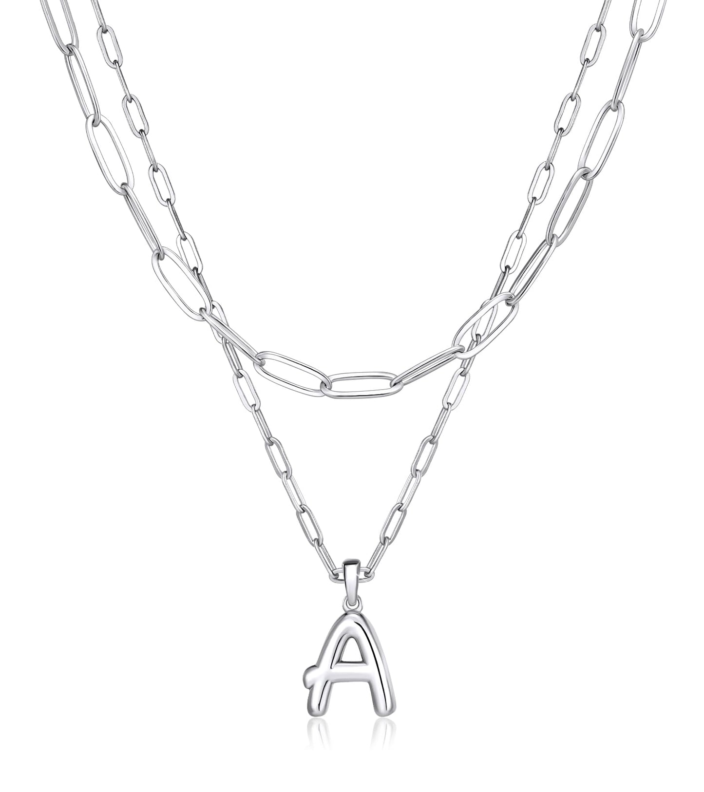adoyi Silver Initial Necklace for Women 14k Gold Plated Layered Bubble Letter Necklaces Trendy Jewelry Chain Name A Pendant Necklace Stack Birthday Valentines Gifts