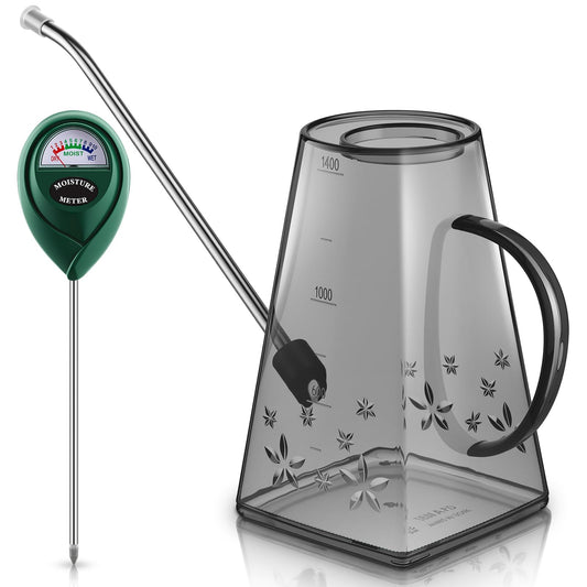Ferrochef Indoor Plants Watering Can for Indoor Plants Long Probe Soil Moisture Meter Long Spout Watering Cans Water Monitor Indicator for Pot Flower House Gardening Farming(Gray,1.4 L,Trapezoid)