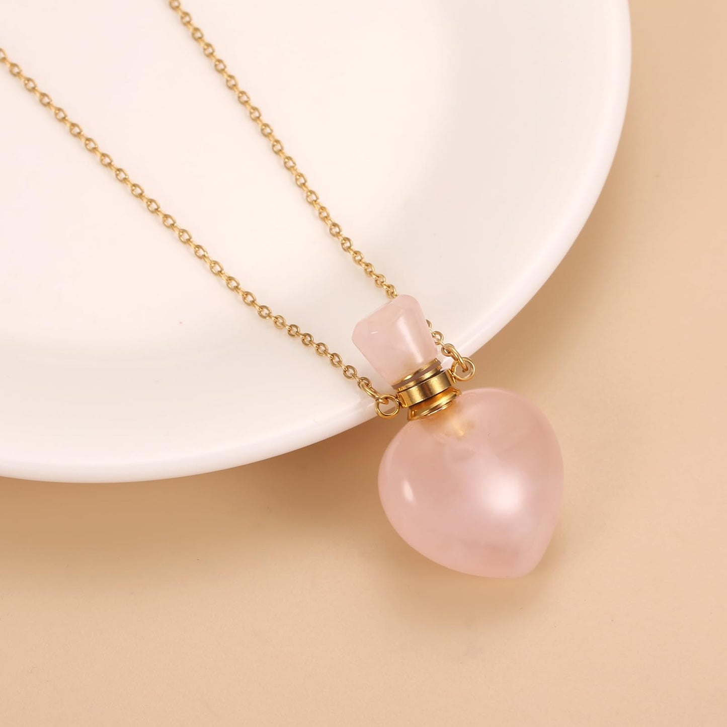 STEFWD Natural Crystal Cremation Jewelry For Ashes - Heart Urn Necklace Hold Loved Ones/Pet Ashes Keepsake Memorial Pendant For Women (Pink)