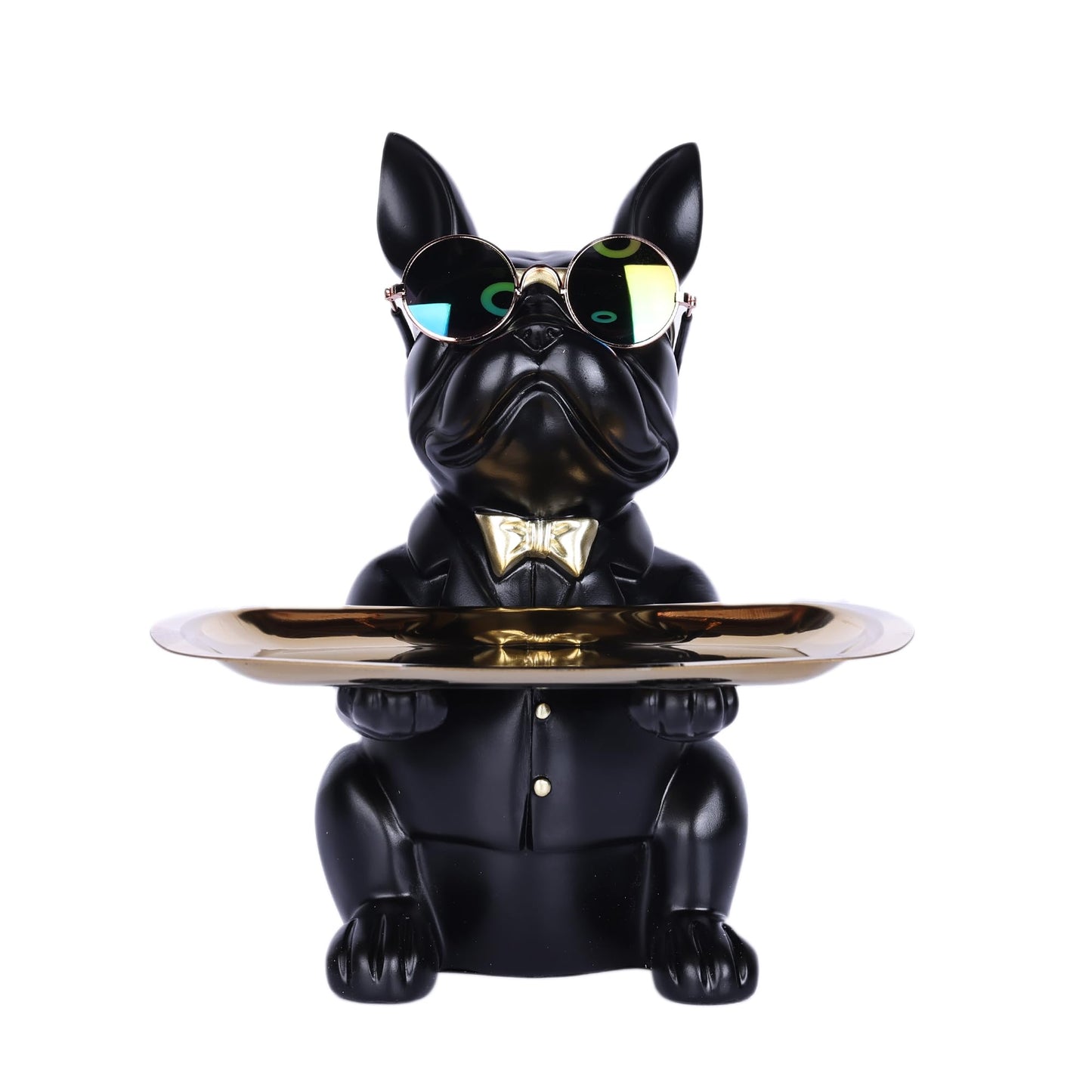 suruim French Bulldog Gifts Key Holder Candy Dish Tray Home Decor Resin Butler Statue Key Bowl Entryway Table Frenchie Dog Sculpture Dining Table Decor Office Small Object Tray (Black)