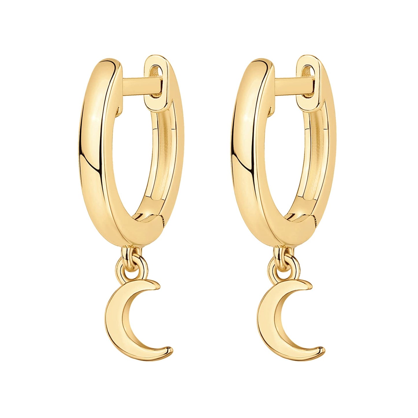 PAVOI 18K Yellow Gold Vermeil 925 Sterling Silver Celestial Dangle Huggie Hoop Earrings For Women - Trendy Moon Open Hoop Earrings - Small Hinged Hammered Huggies
