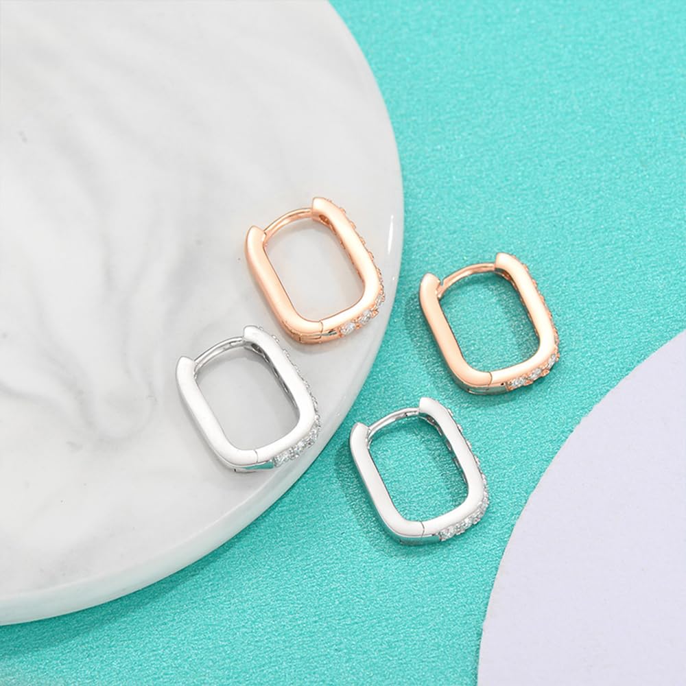 14K Rose Gold D-Color VVS1 Diamond Geometric Hinged Hoop Earrings for Women, Ideal for Valentine's Day or Women's Day Gift (14K, Rose Gold)