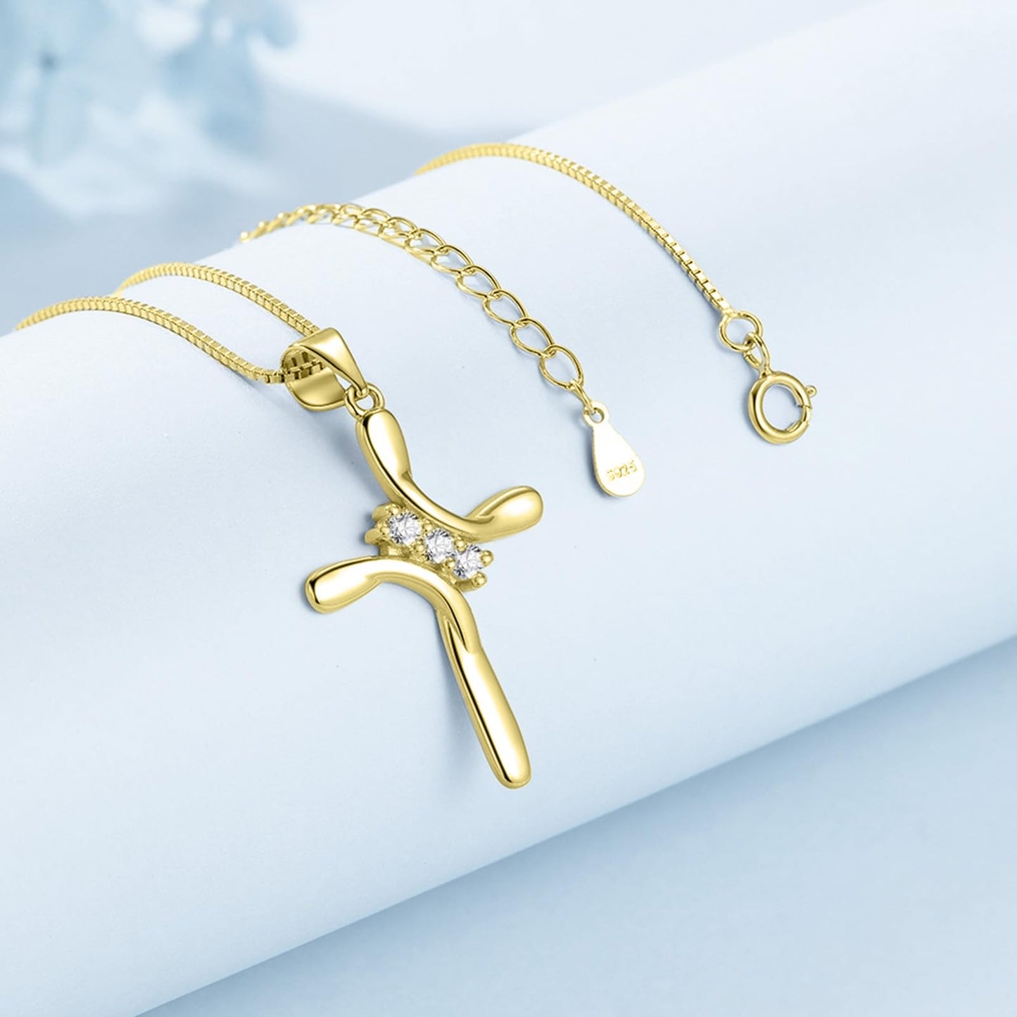 EVERU S925 Sterling Silver Cross Necklace for Women Birthstone Necklace with Cubic Zirconia 18K Gold Plated Cross Pendant Jewelry Ideal Gift Gold