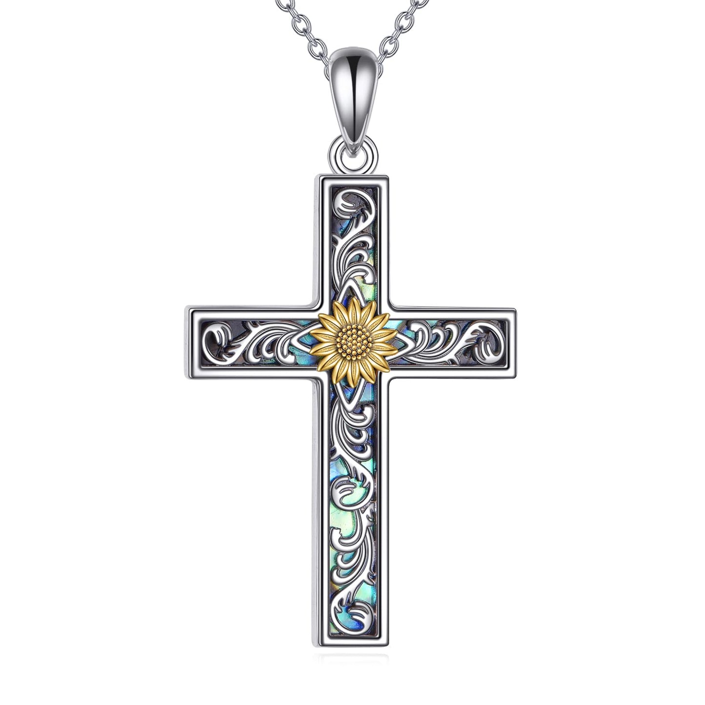 YAFEINI Cross Necklace for Women Sterling Silver Dainty Sunshine Pendant for Women Mom Sunflower Gifts for Women