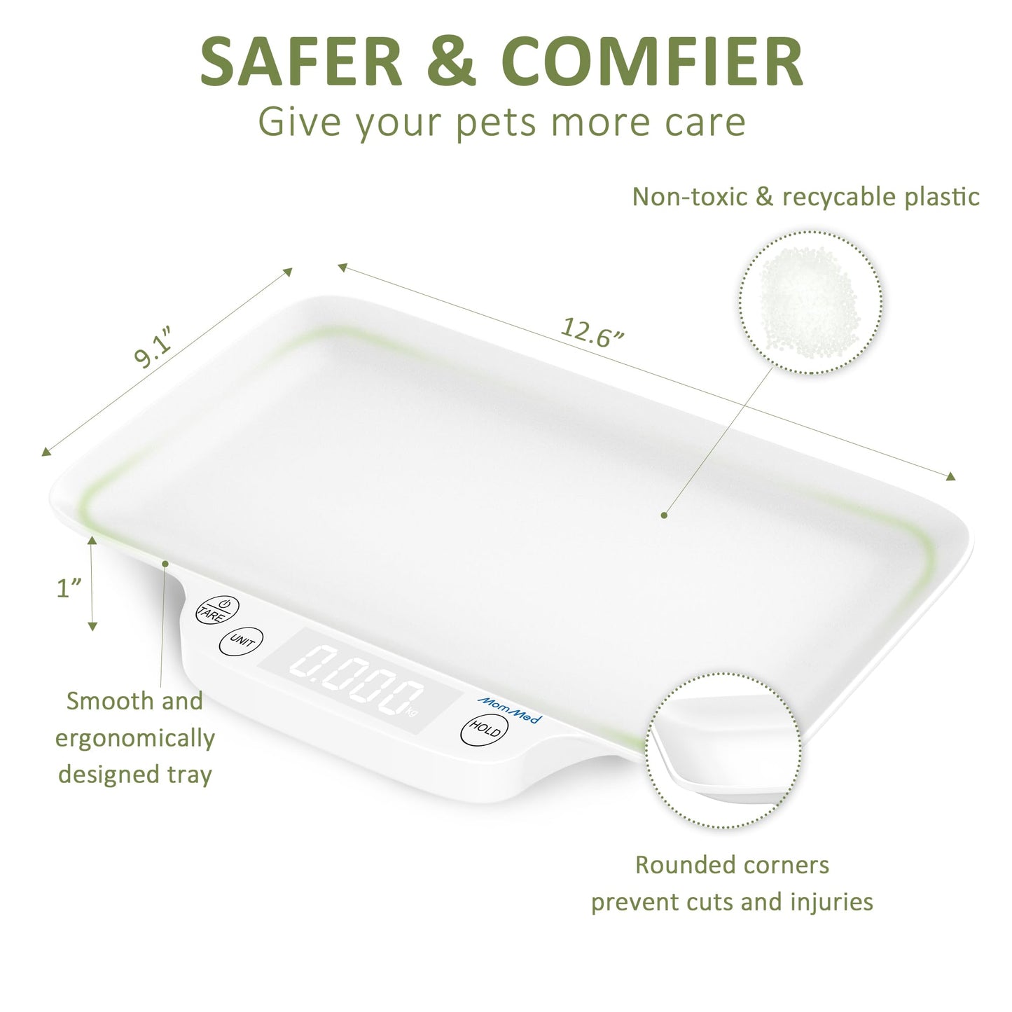 MomMed Portable Pet Scale with Hold & Tare Function, Precision Digital Scale for Newborn Puppy to 33lb