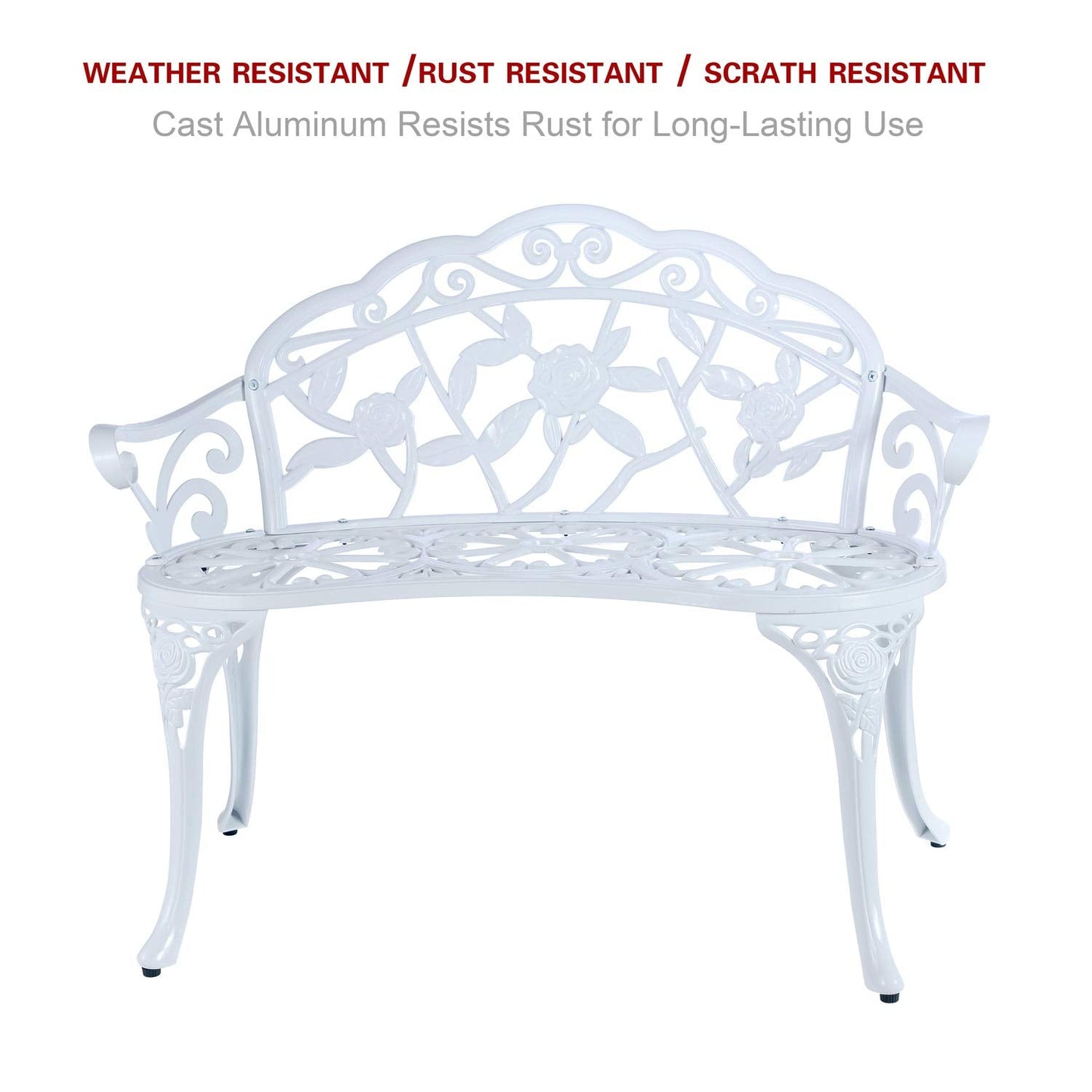 Patio Balcony Bench Double Seat, Anti-Rust Cast Aluminum Patio Garden Bench for Park Yard Outdoor Furniture White.1