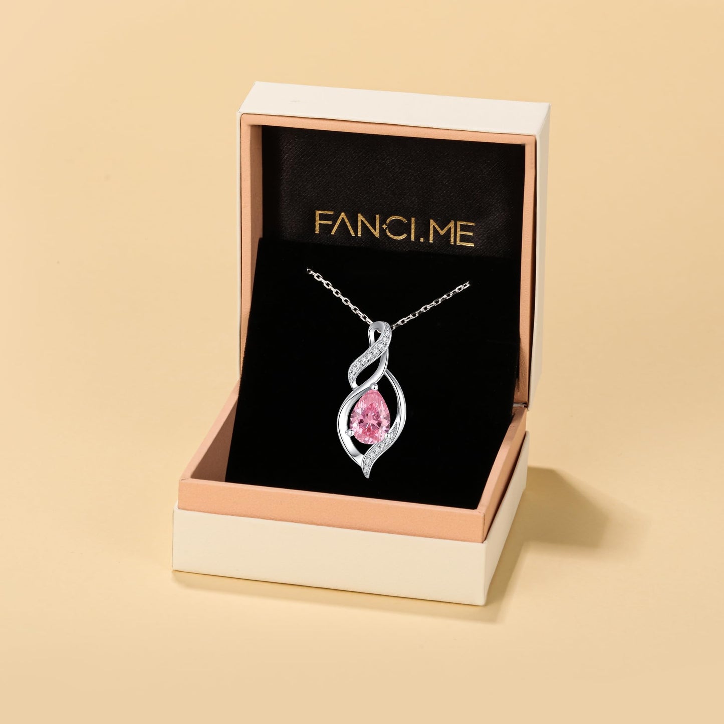 FANCIME October Birthstone Necklace for Women Pink Tourmaline Teardrop Necklace Sterling Silver Infinity Love Birthday Gifts for Mom Women, 16"+2" Inches
