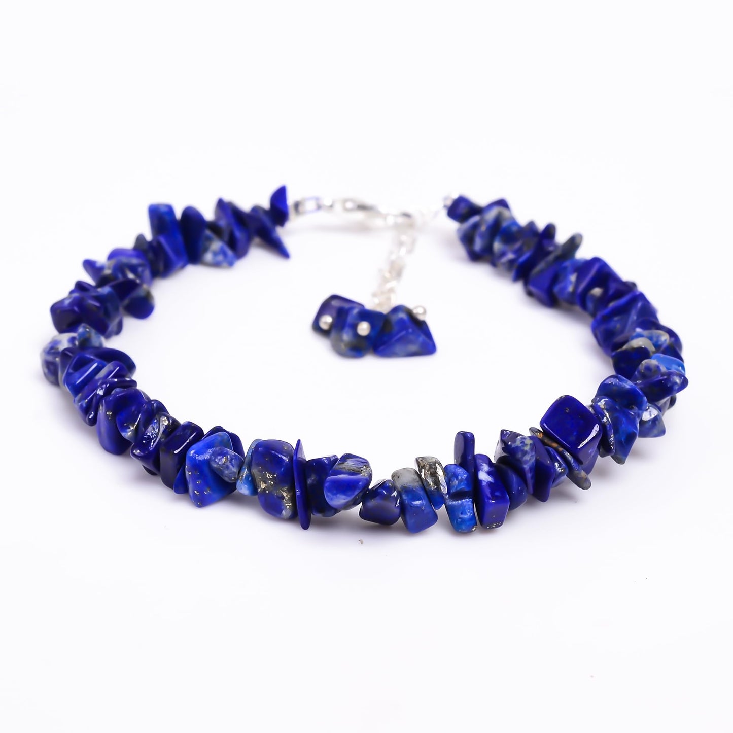 Gemkora Natural Lapis Lazuli Crystal Bracelet Women Jewelry, Raw Chips Nuggets Beaded Bracelets, Bracelet, Special Event Jewelry, Silver Plated 8 inch Bracelets