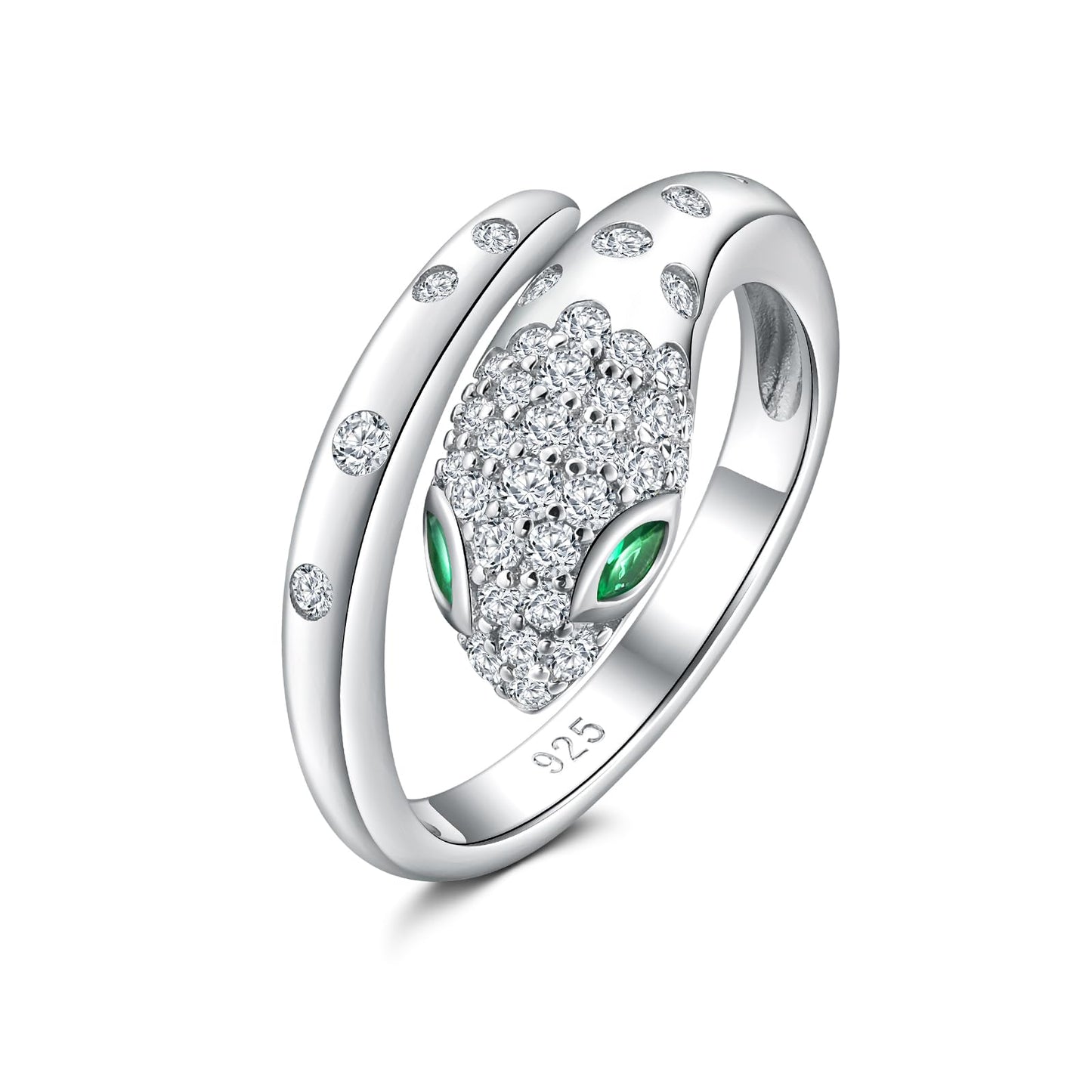 RANDES Womens Snake Ring Open Statement Punk Gothic Jewelry for Men 925 Sterling Silver Cubic Zirconia Cocktail Party Fashion Rings Size 9