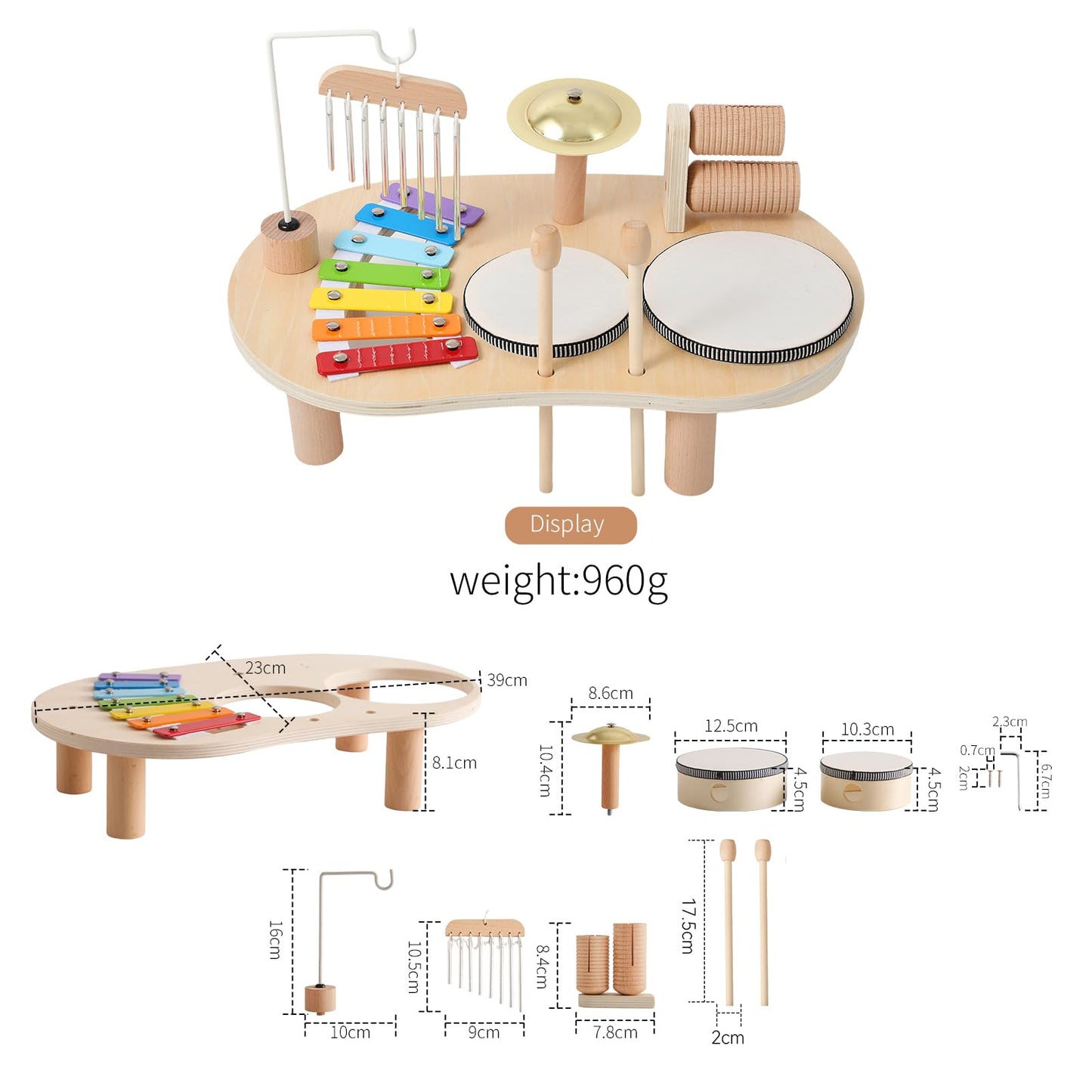 Promise Babe Wooden Drum Set for Toddlers 1-3, Musical Percussion Instruments for Kids Baby Drum Set Xylophone, Montessori Educational Musical Toys for Girls Boys Ages 3+