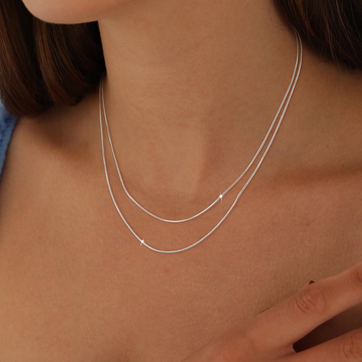 MBW Dainty Layered Necklaces for Women, Simple Silver Plated Thin Snake Chain Necklace for Women Sterling Silver Stacked Herringbone Choker Necklace Silver Jewelry Sets for Women