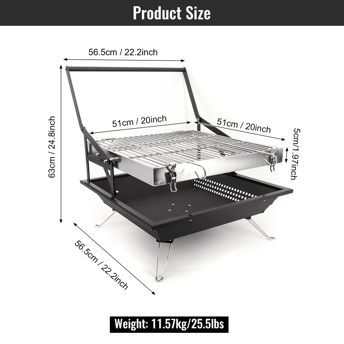 BiggerFire 360° Rotating Charcoal Grills,Stainless Steel Flipping Barbecue Grill for Camping BBQ Picnics Beach Party Cooking Outdoor Garden Yard