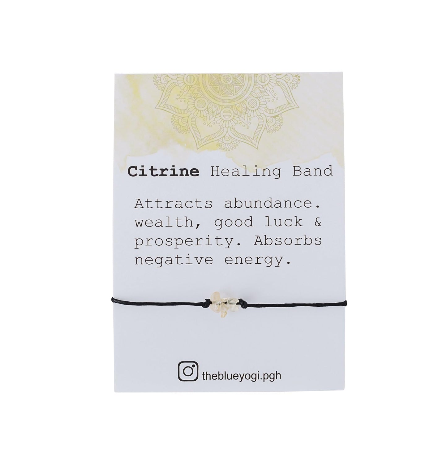 The Blue Yogi Healing band -2 in 1 protection Bracelet/Anklet with an affirmation- Tie Closure (Citrine)