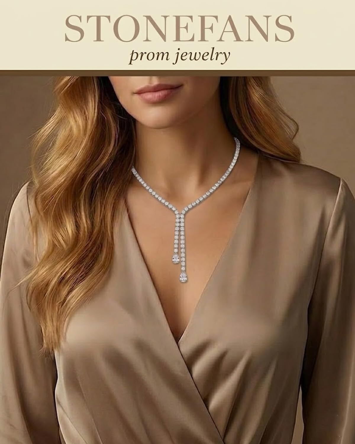 STONEFANS Long Necklaces for Women - Silver Rhinestone y Lariat Necklace for Women Cute Long Wedding Dainty Tear Drop Beach Necklace Summer Trendy Rhinestone Prom Beach Jewelry